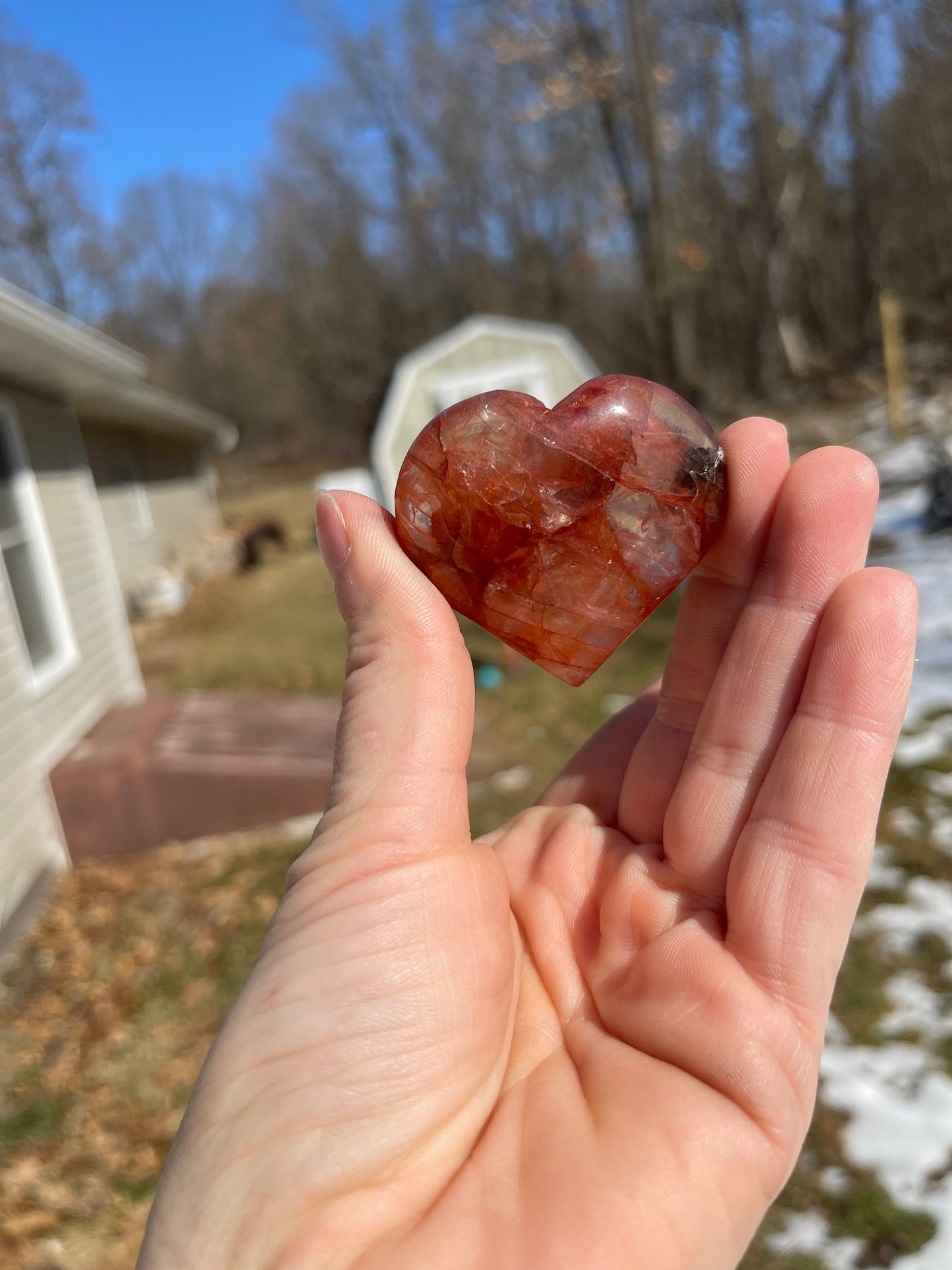1 Fire Quartz Heart Palm Stone