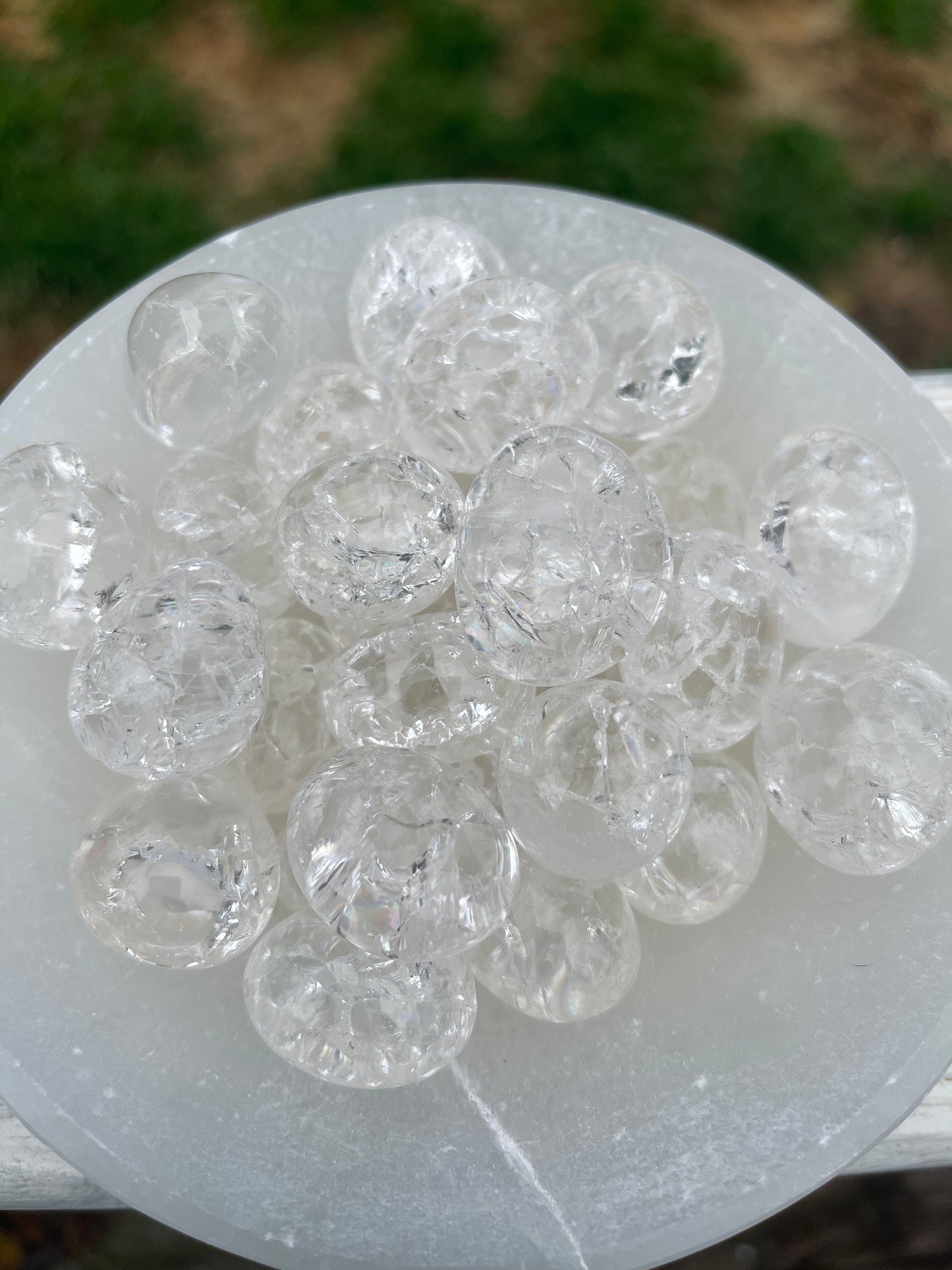 1 Fire and Ice Quartz Tumbled Stone with rainbows
