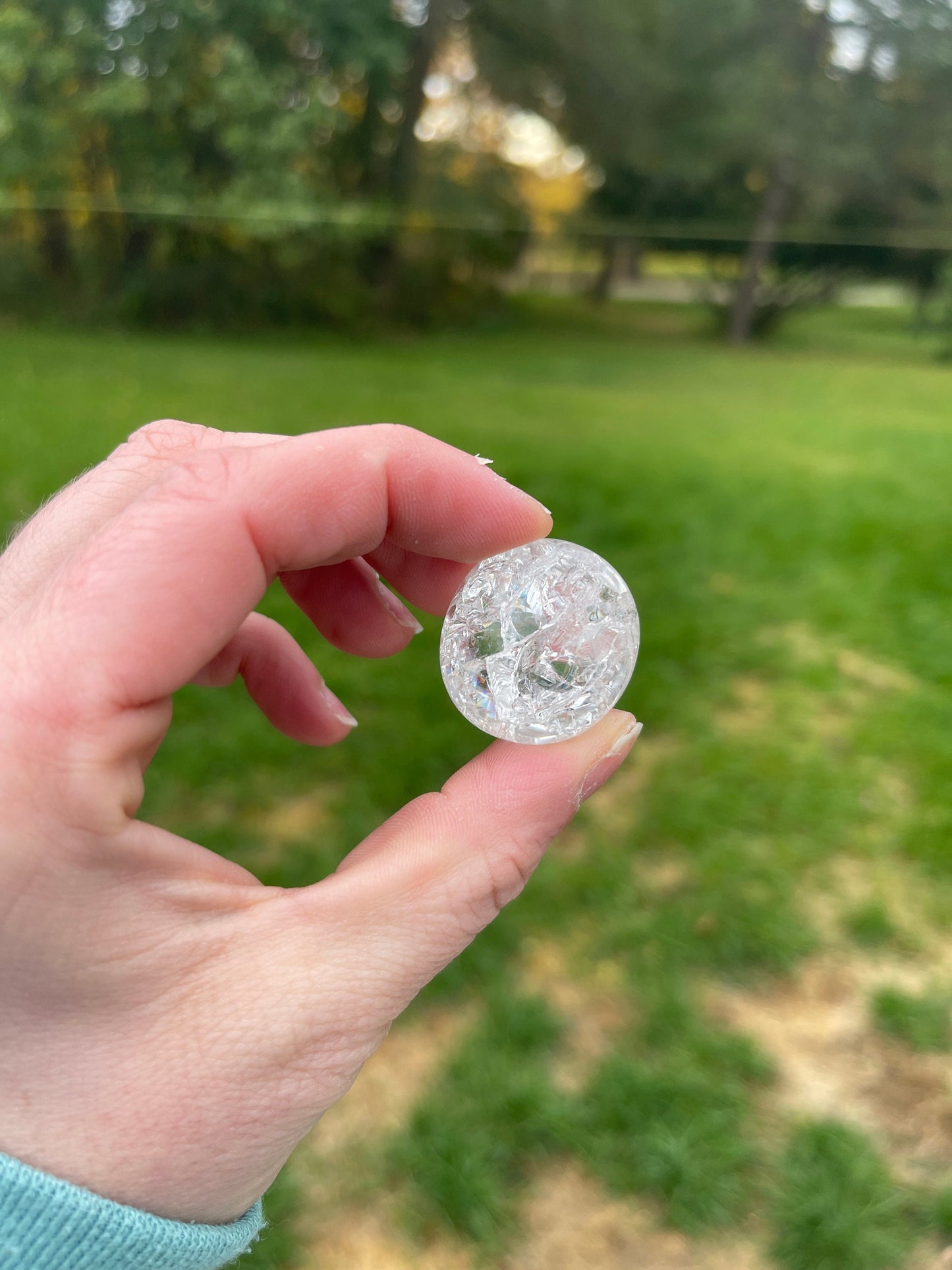 1 Fire and Ice Quartz Tumbled Stone with rainbows