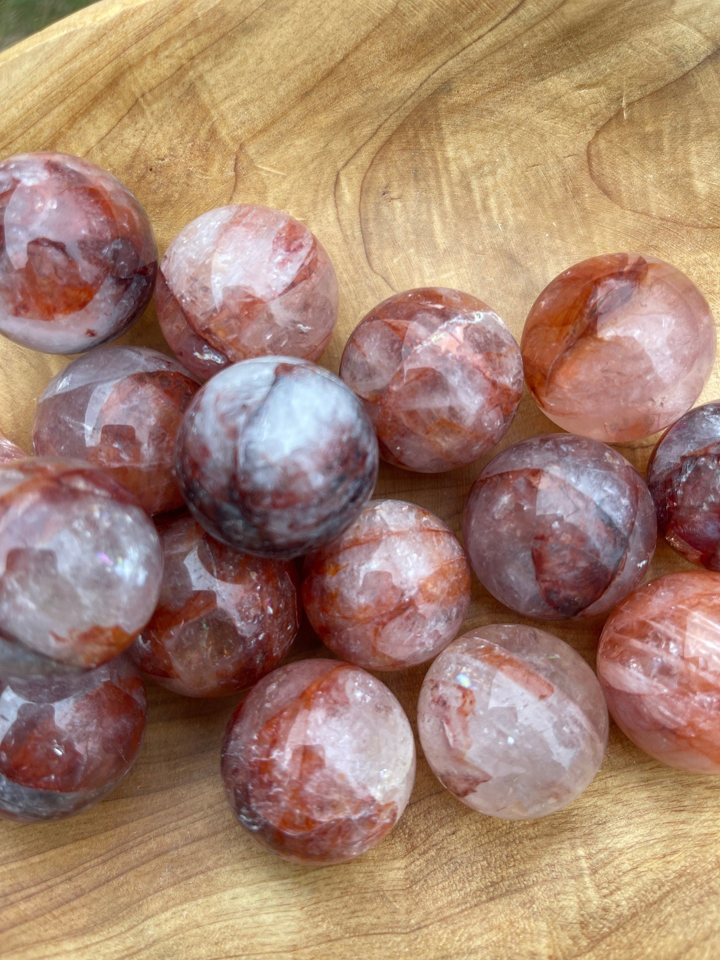 1 Mini fire quartz sphere | crystal carving | meditation stone | red hematoid sphere