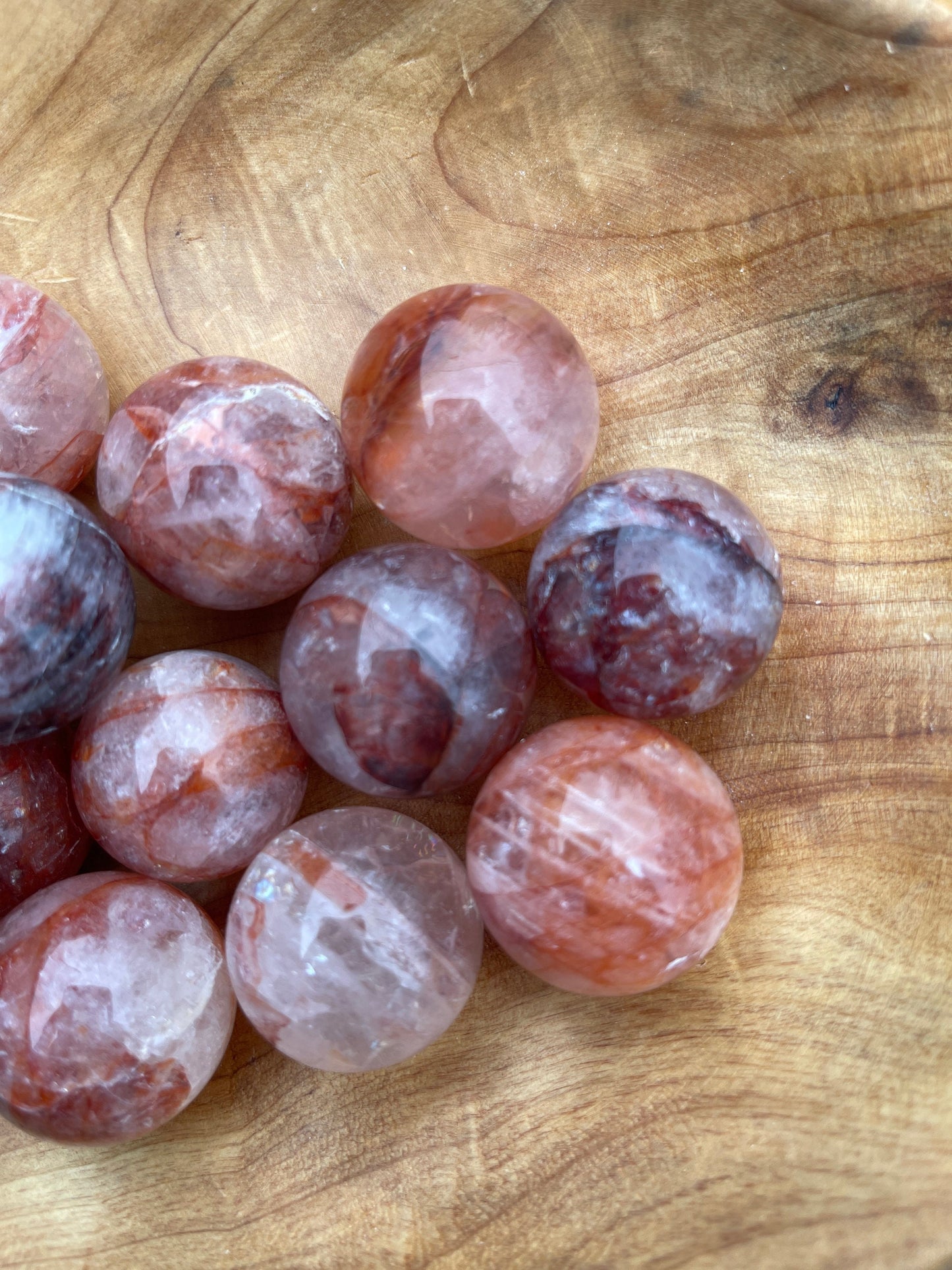 1 Mini fire quartz sphere | crystal carving | meditation stone | red hematoid sphere