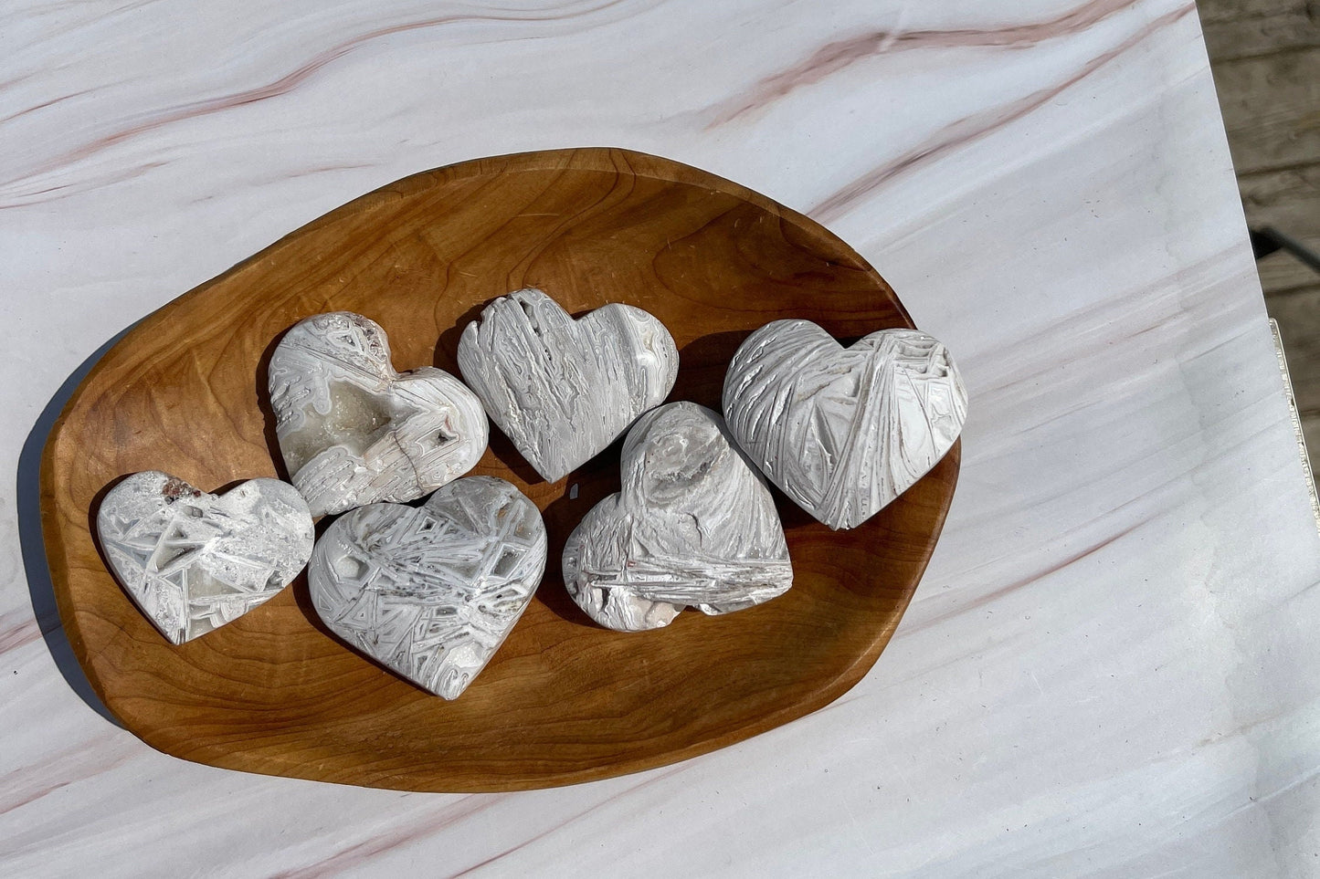 White Crazy Lace Agate Heart Palm Stone
