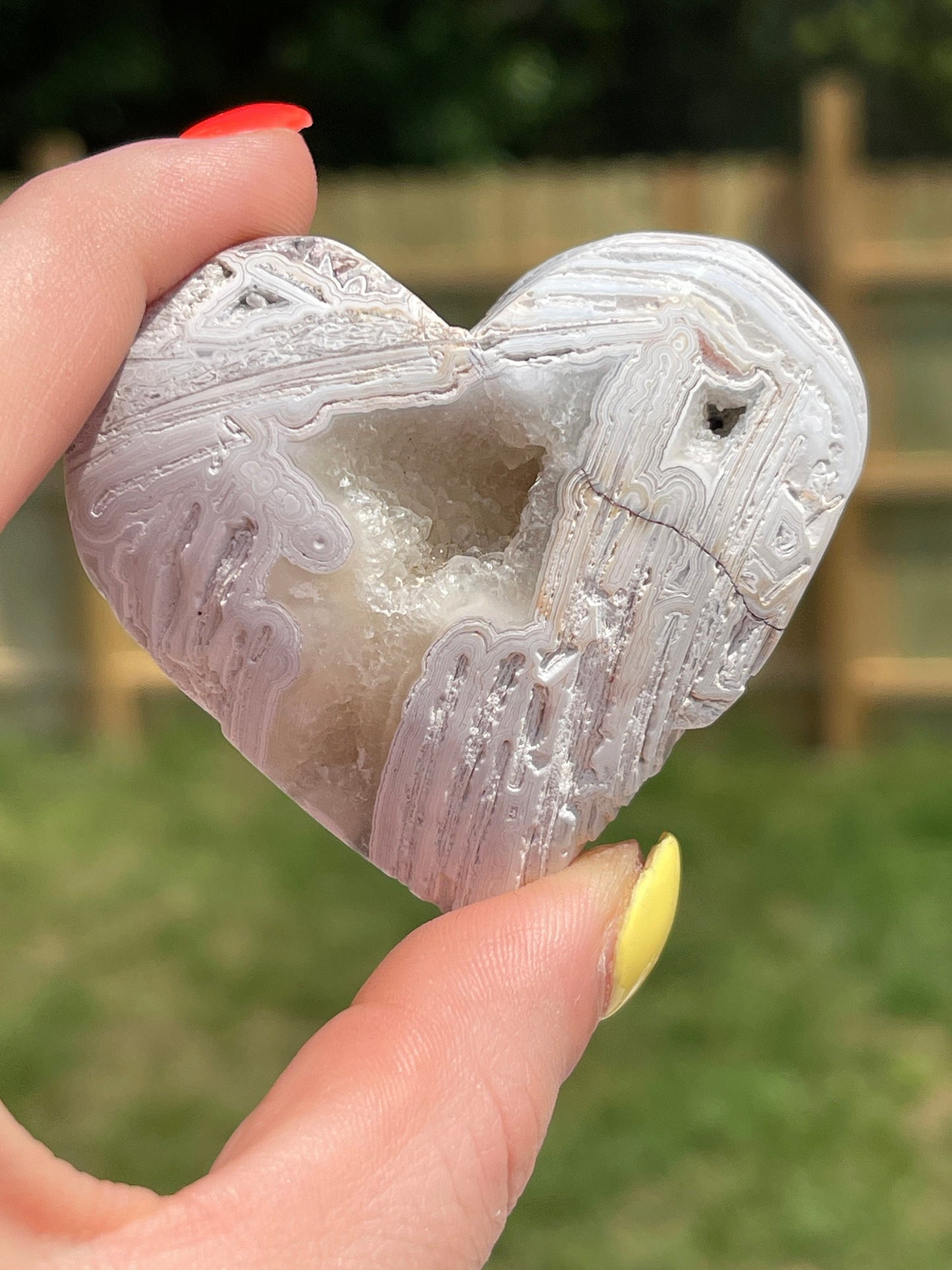 White Crazy Lace Agate Heart Palm Stone