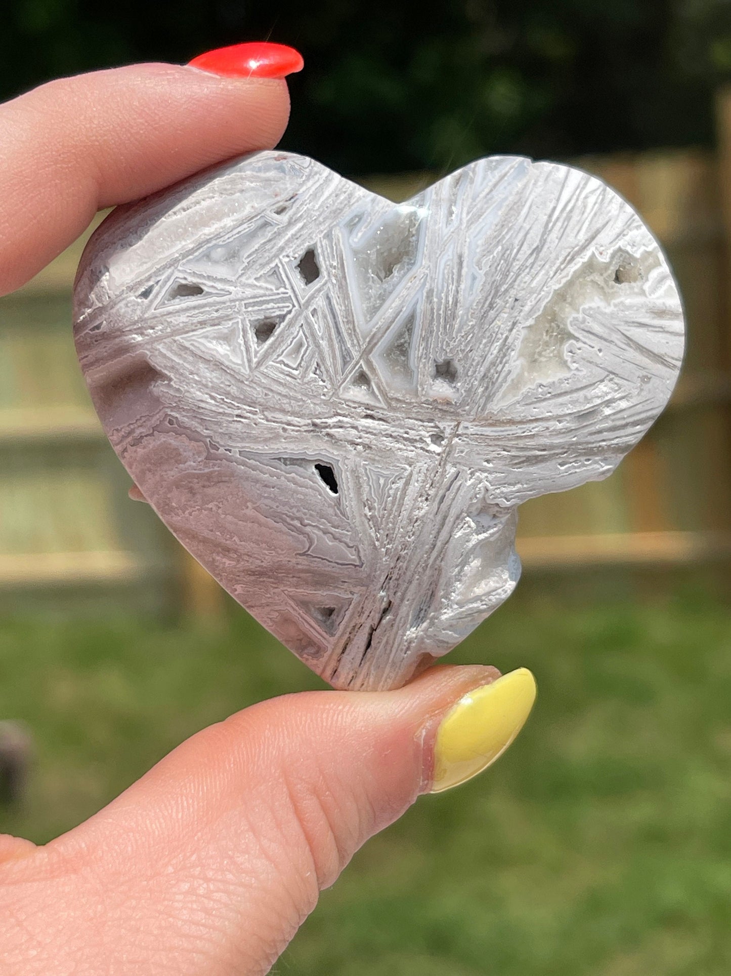 White Crazy Lace Agate Heart Palm Stone