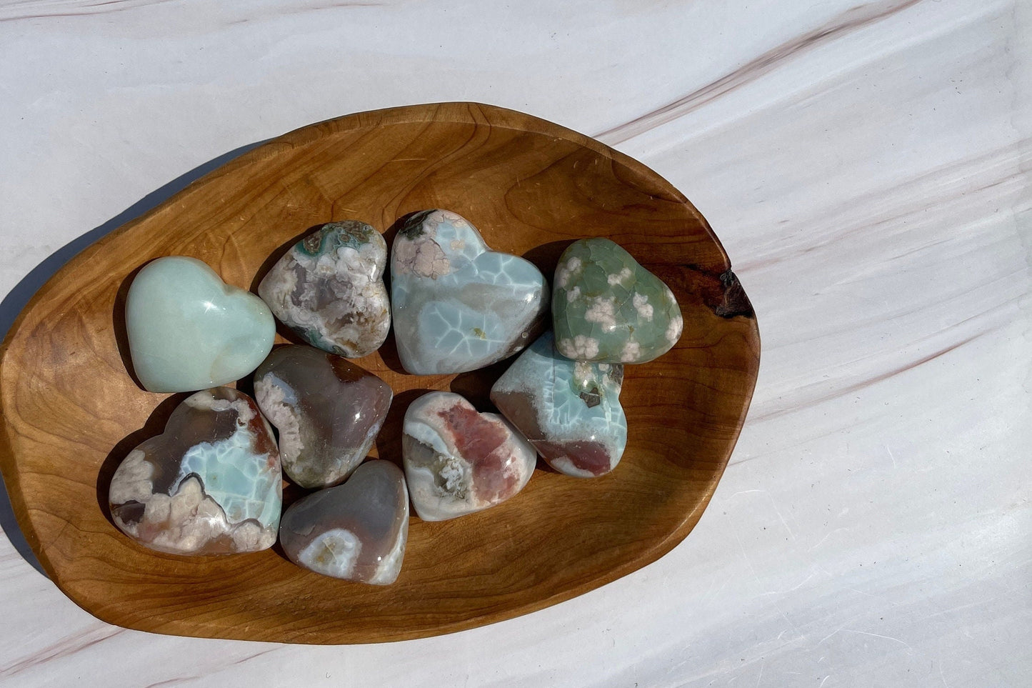 1 Higher quality green flower agate heart palm stone