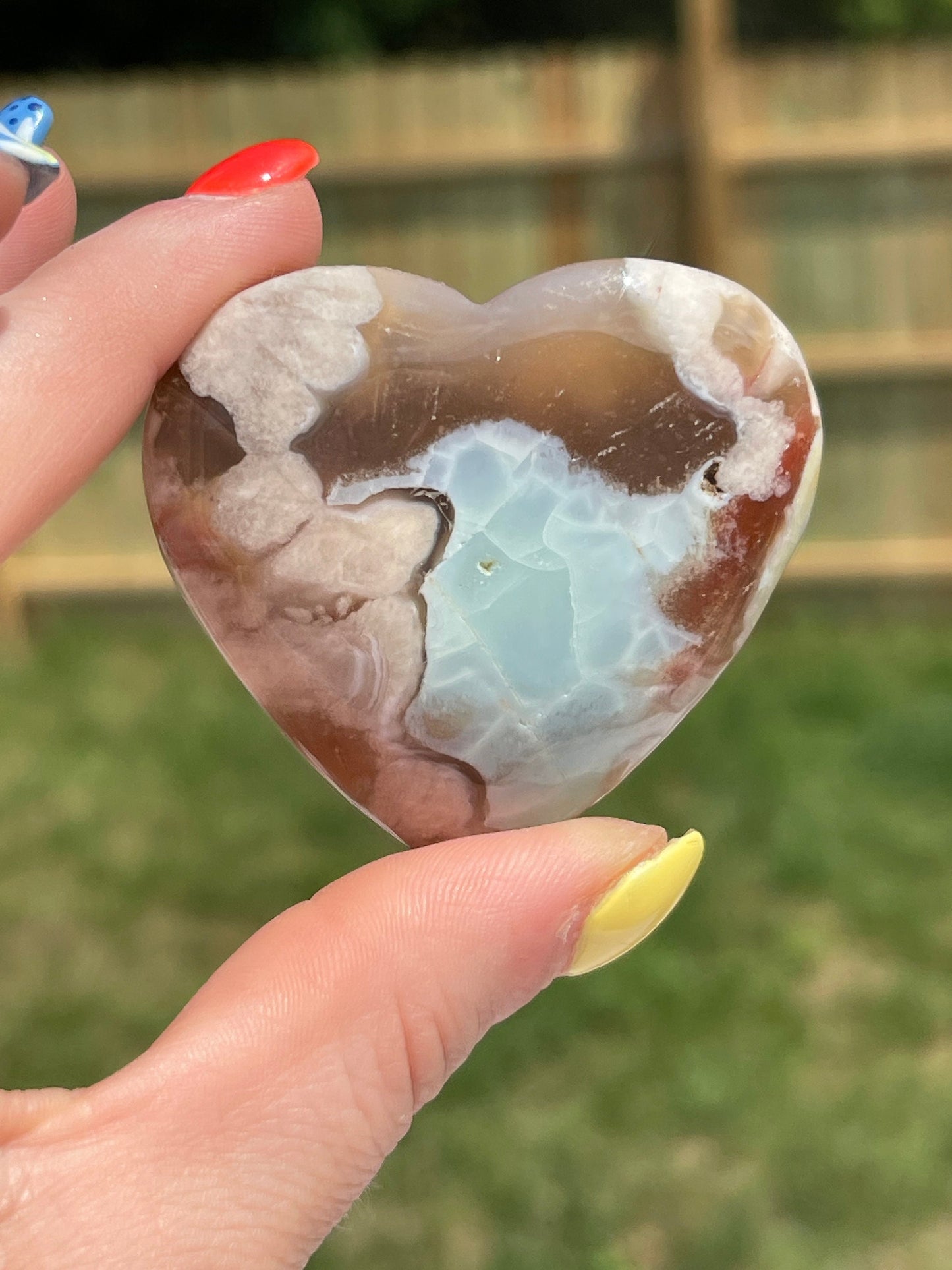 1 Higher quality green flower agate heart palm stone