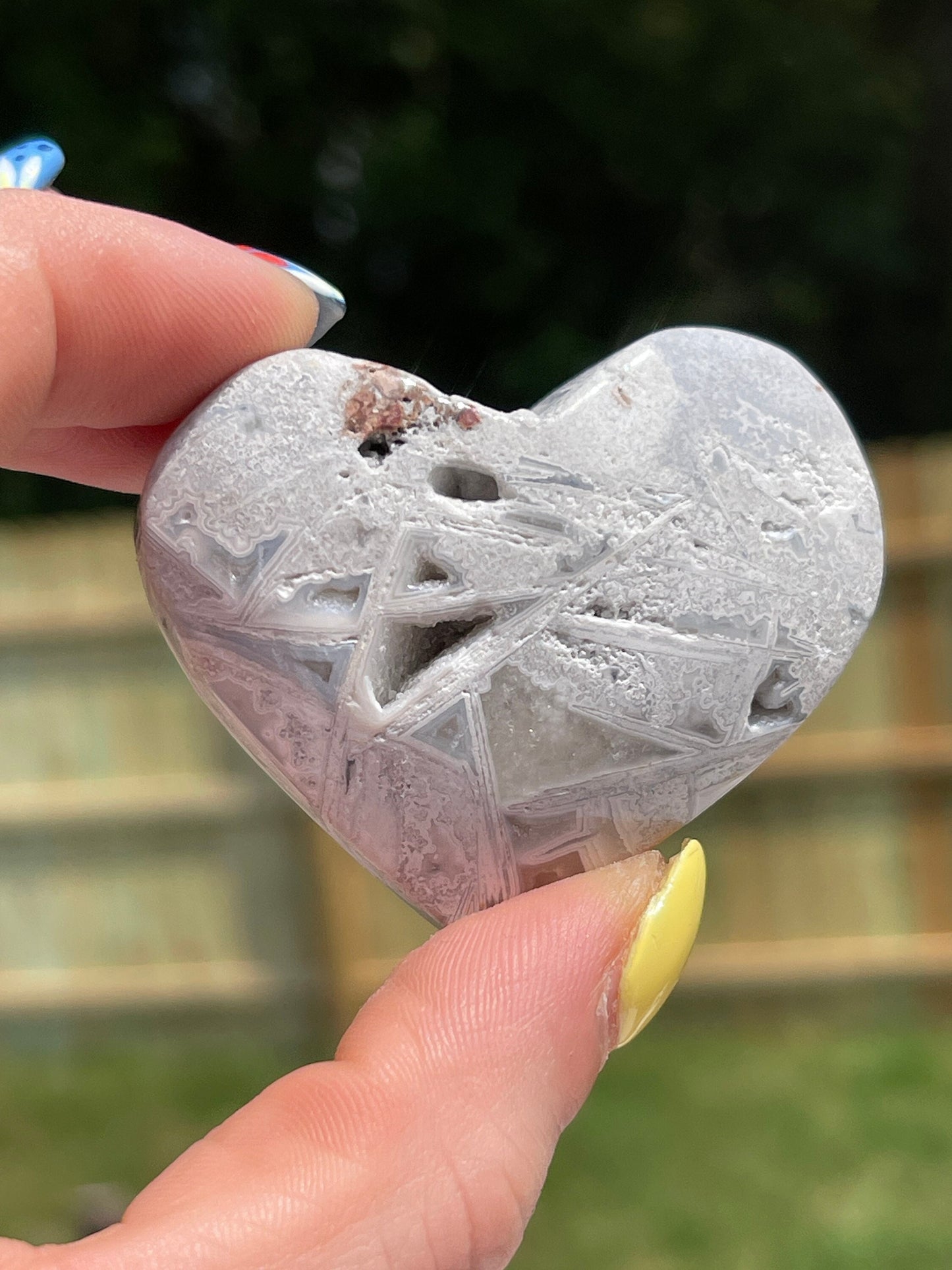 White Crazy Lace Agate Heart Palm Stone