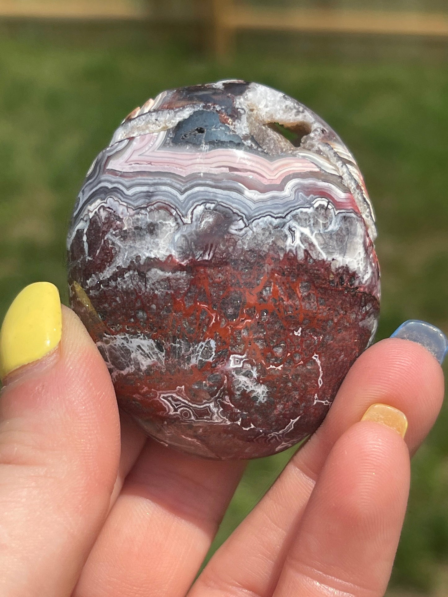 Mexican Crazy Lace Agate Palm Stone