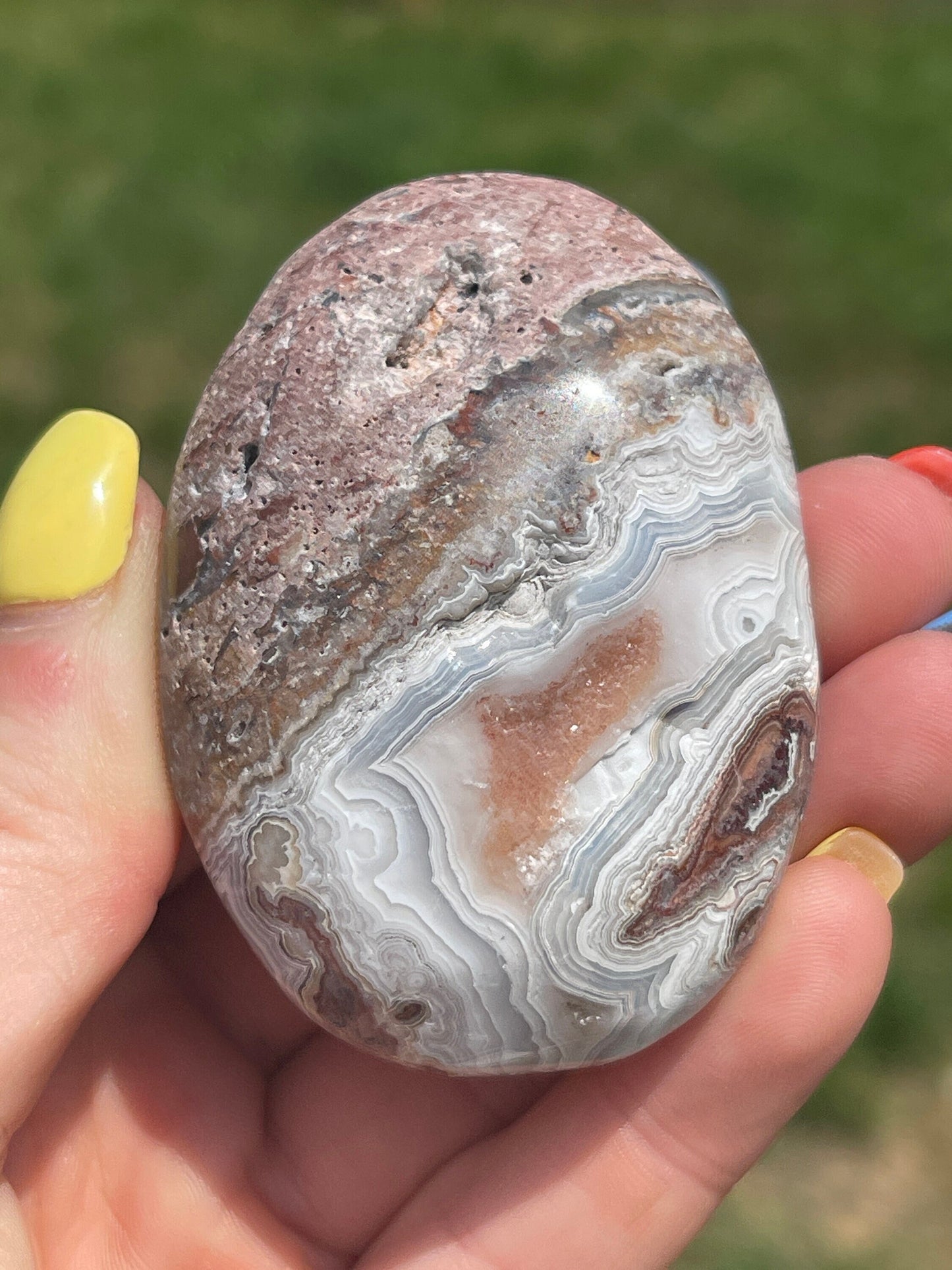 Mexican Crazy Lace Agate Palm Stone