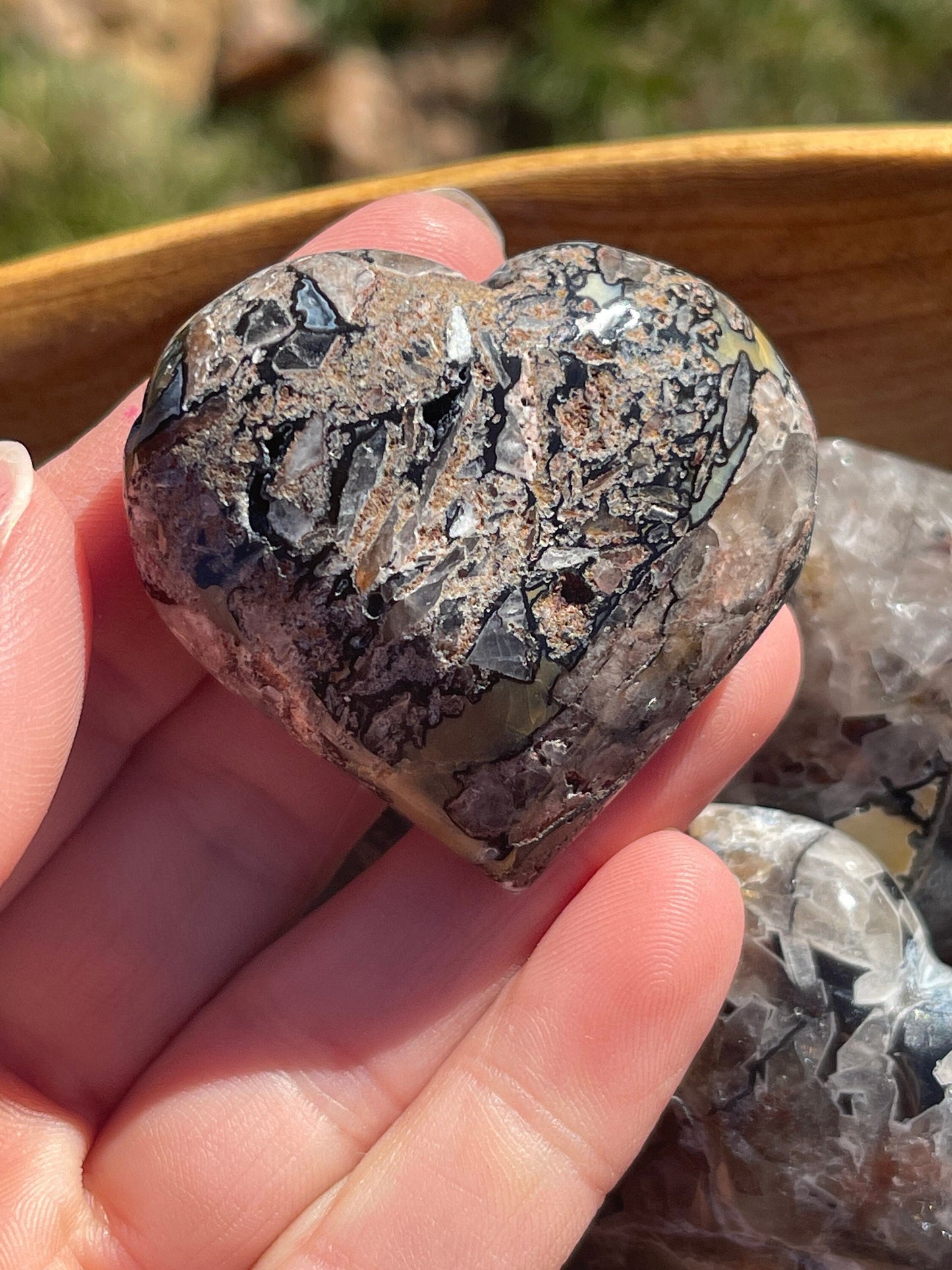 Mosaic Chalcedony Heart Palm Stone