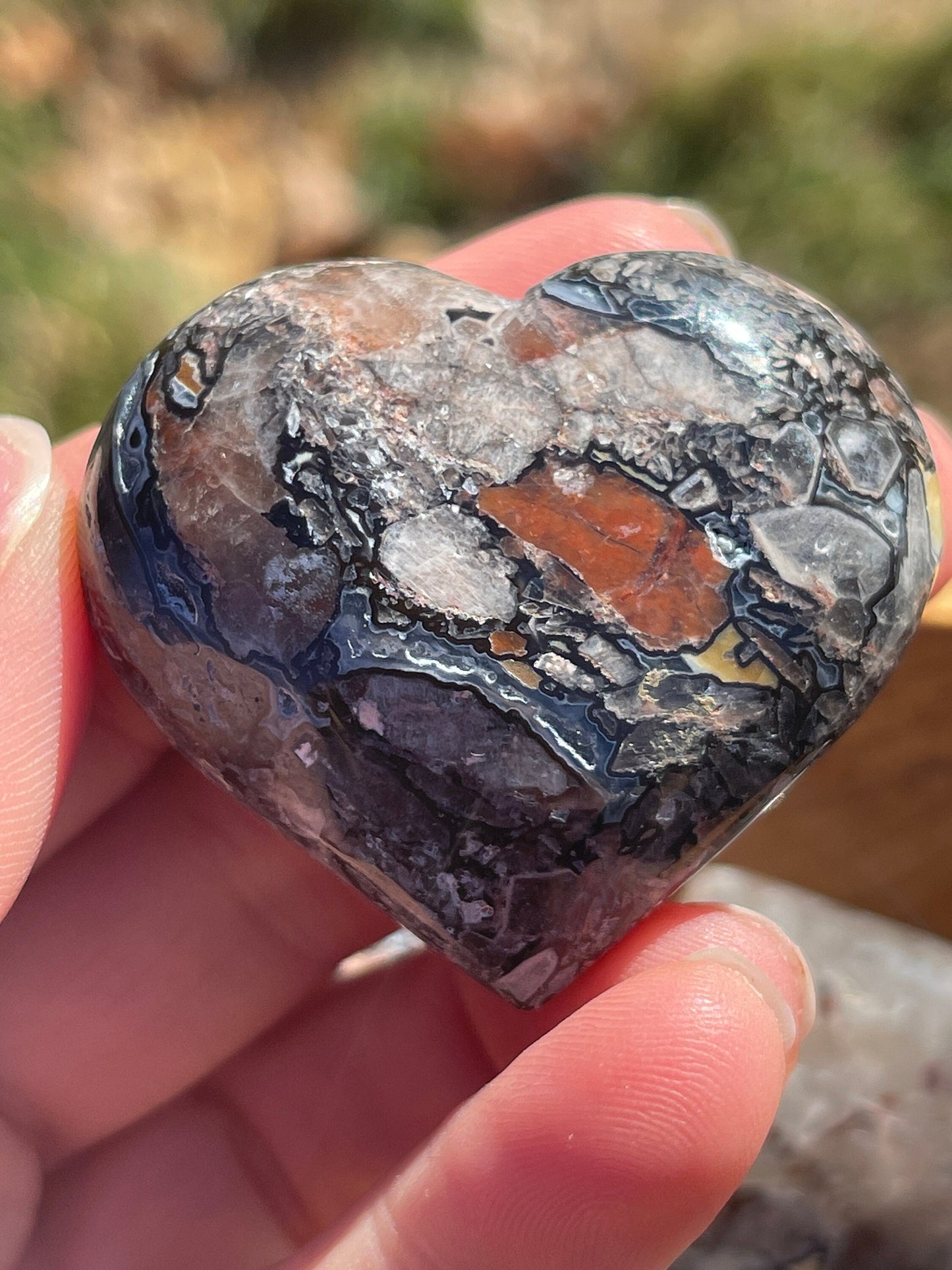 Mosaic Chalcedony Heart Palm Stone