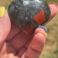 1 African Bloodstone Crystal Heart Carving with Pyrite | meditation | palm stone | abundance