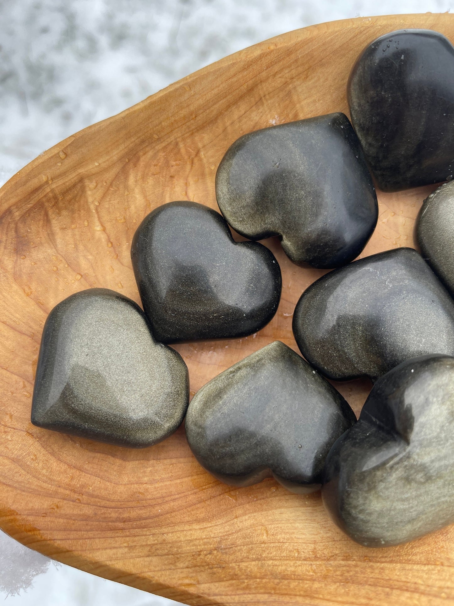 Golden Sheen Obsidian Heart Palm Stone