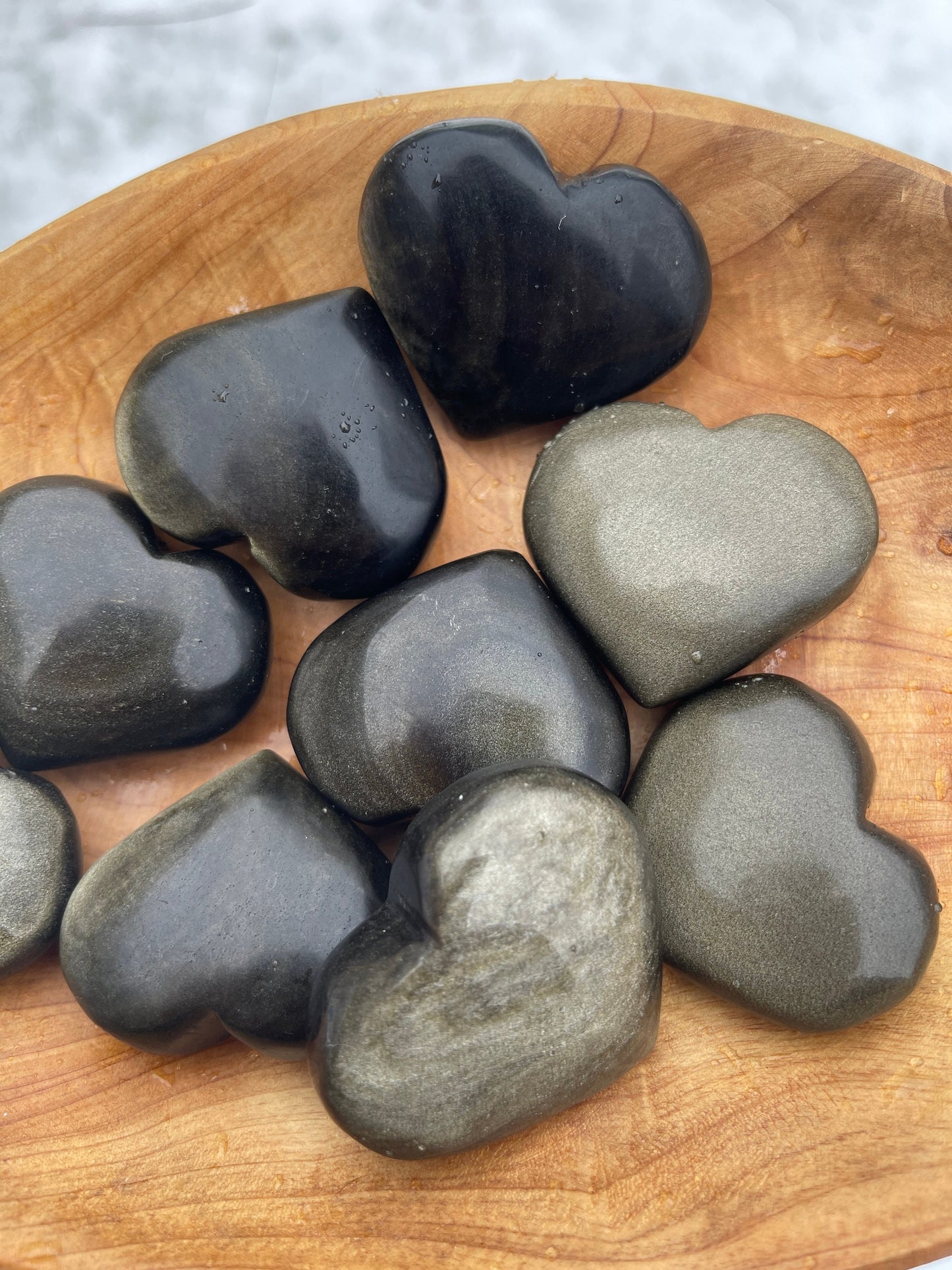 Golden Sheen Obsidian Heart Palm Stone