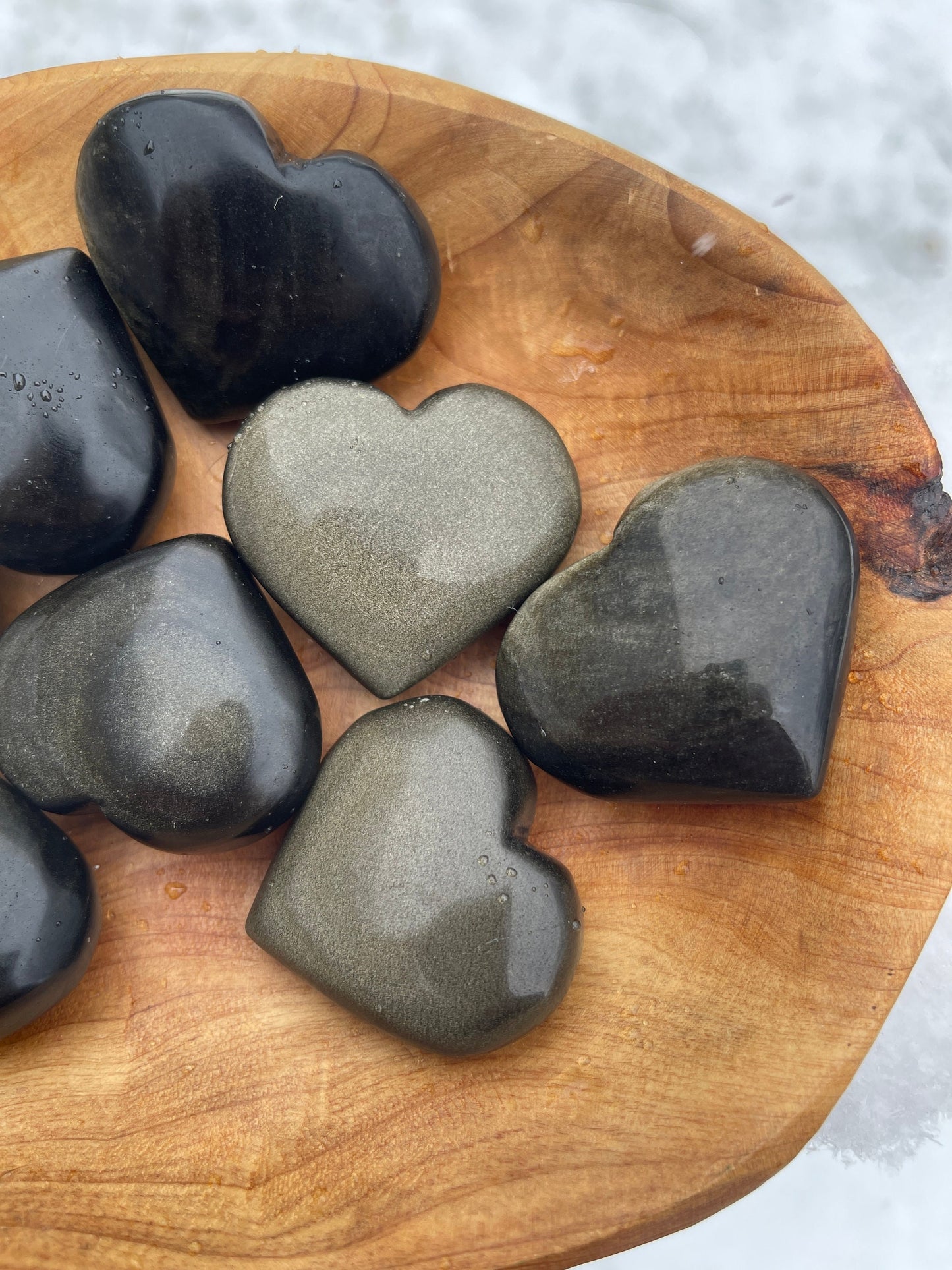 Golden Sheen Obsidian Heart Palm Stone