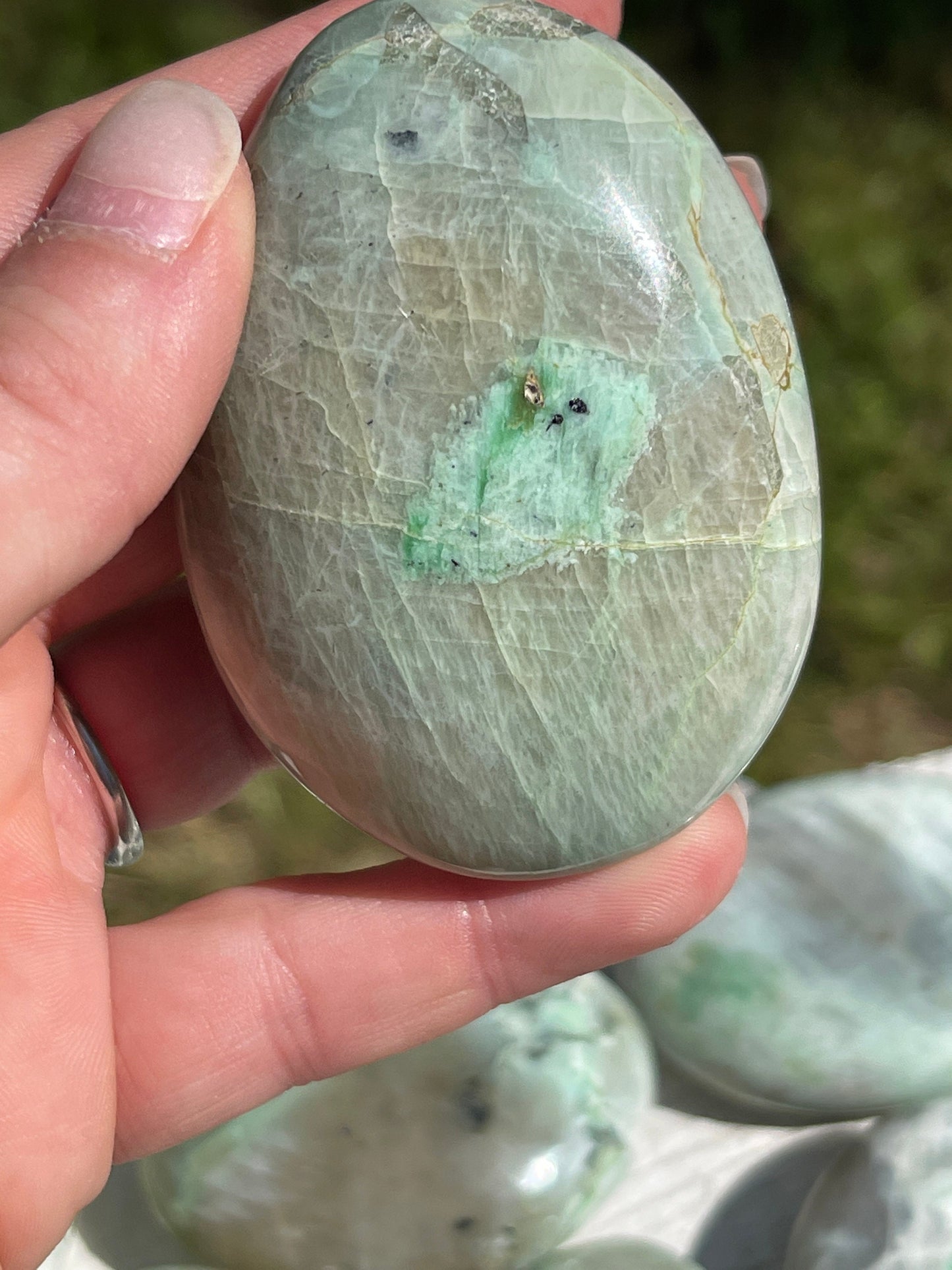 Garnierite Palm Stone: Green Moonstone Crystal