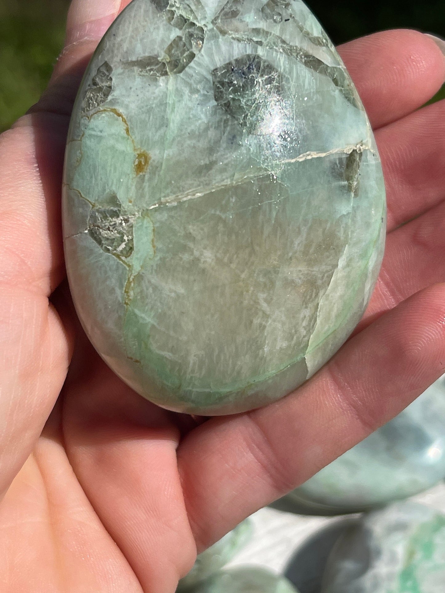 Garnierite Palm Stone: Green Moonstone Crystal