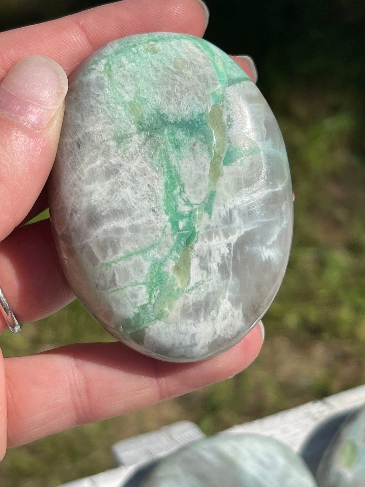 Garnierite Palm Stone: Green Moonstone Crystal