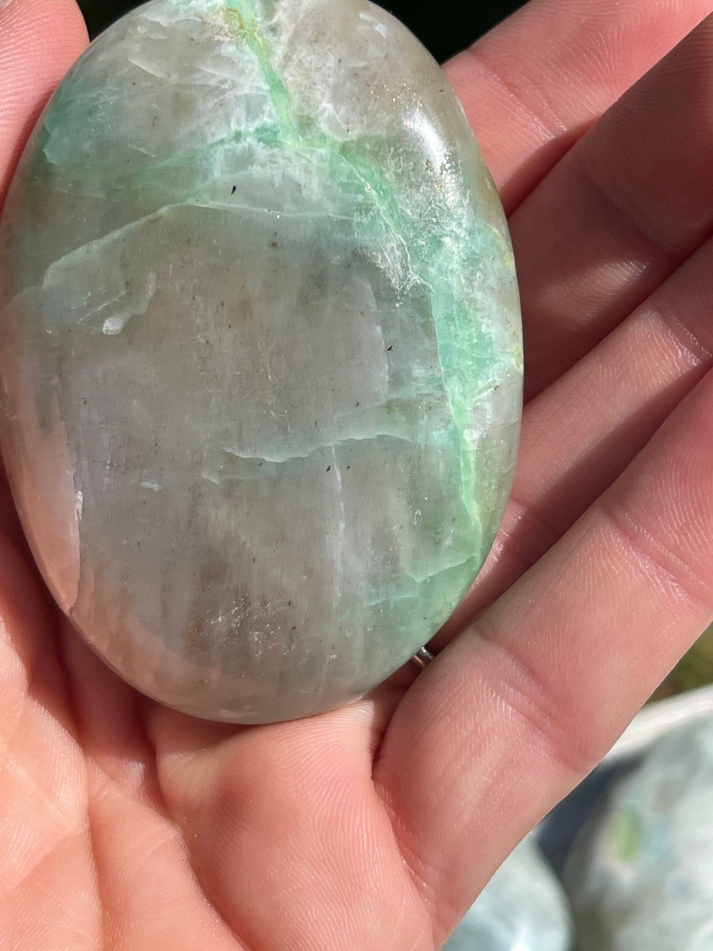 Garnierite Palm Stone: Green Moonstone Crystal
