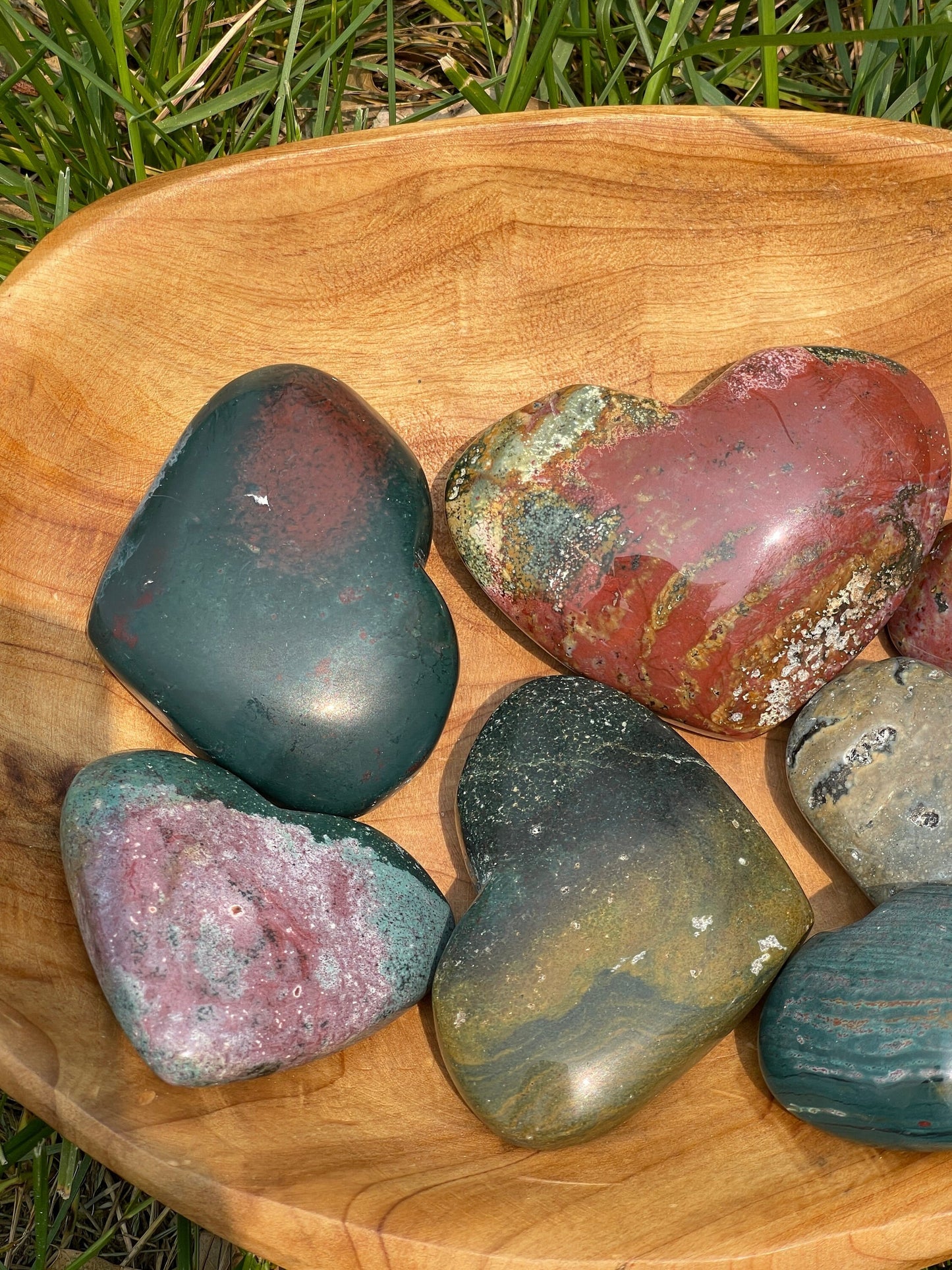 Ocean Jasper Heart Palm Stone: Crystal Carving, Meditation Stone