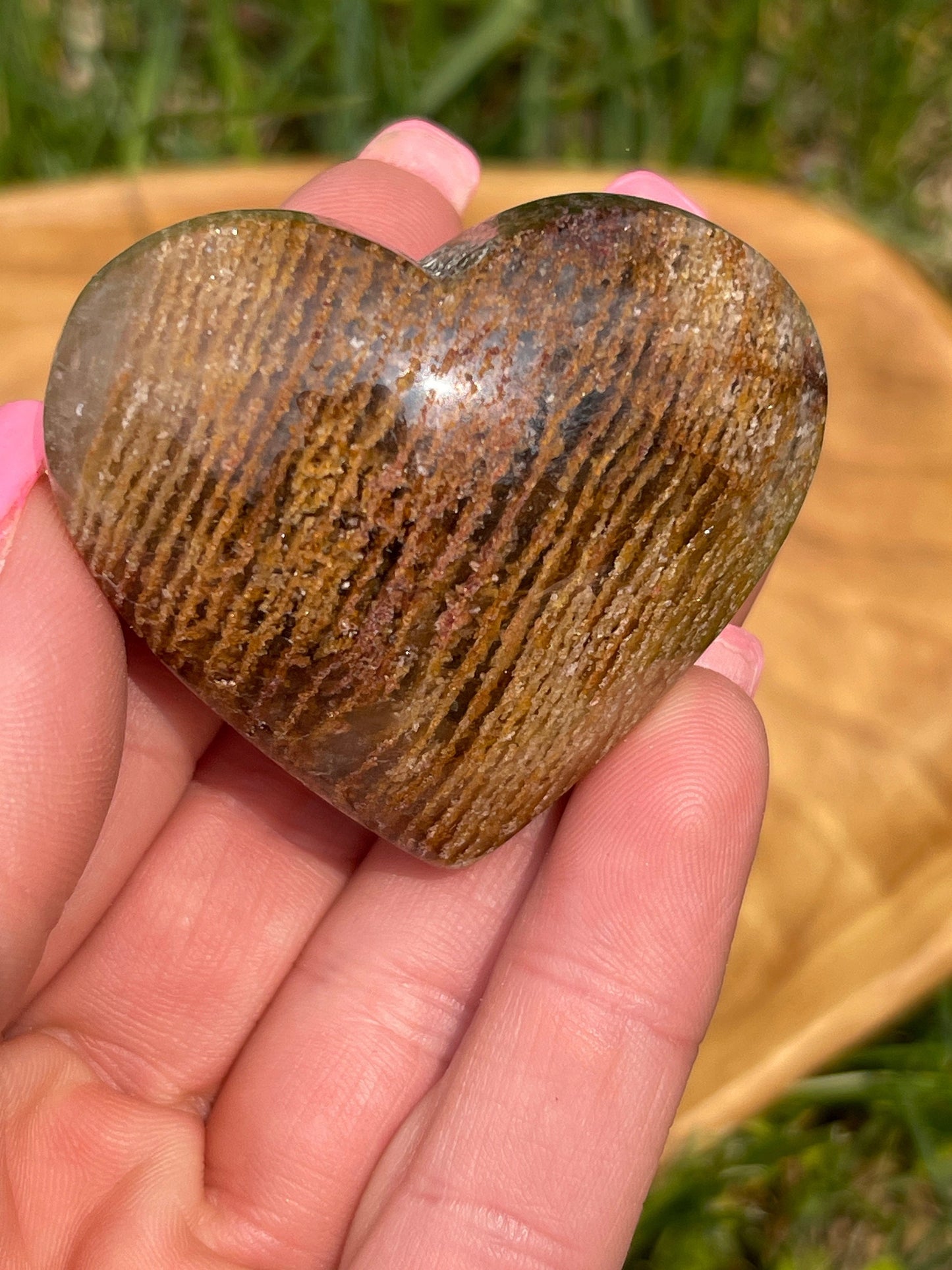 Lodolite Heart Palm Stone: Thousand Layer Garden Quartz Crystal