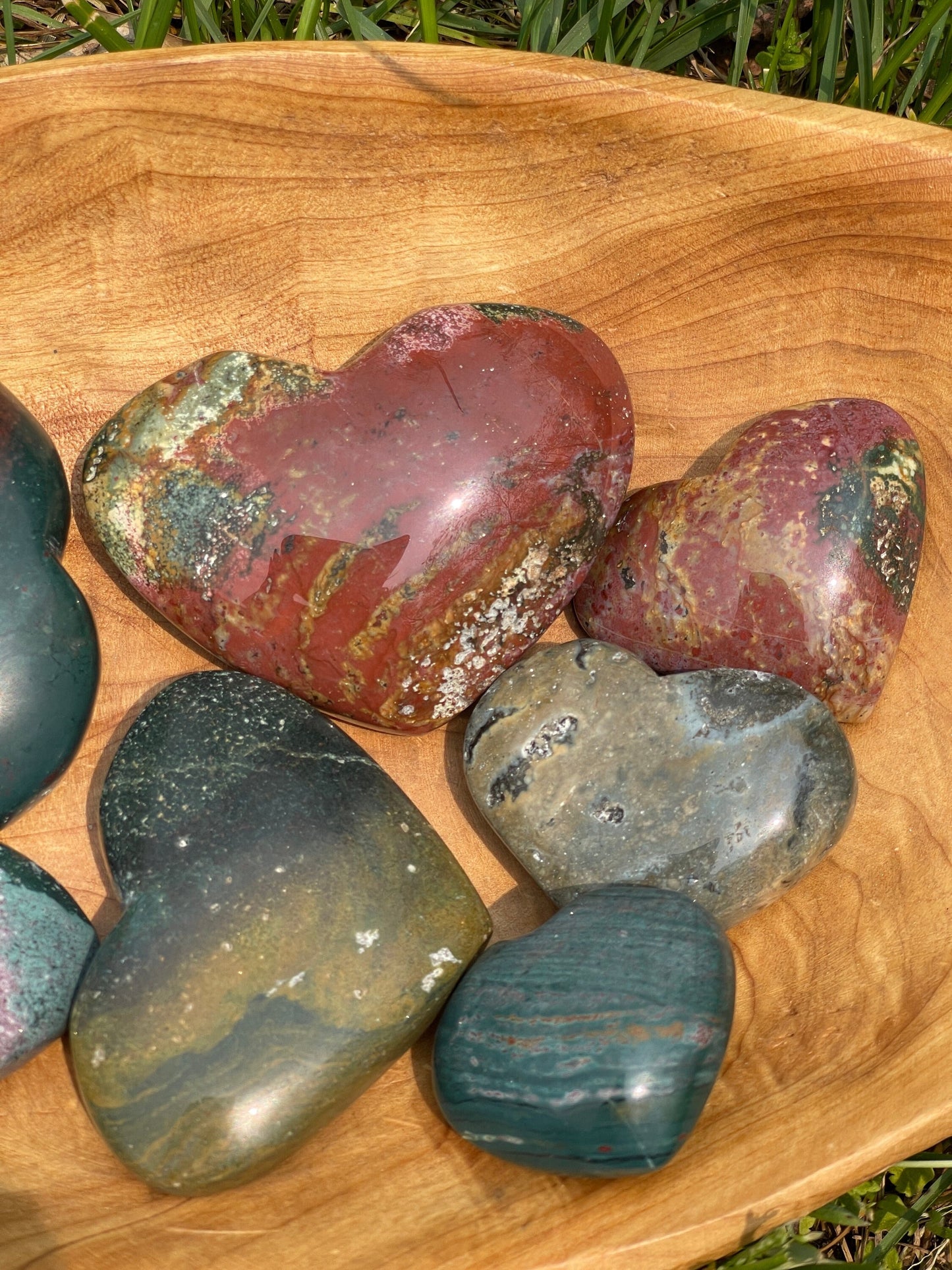 Ocean Jasper Heart Palm Stone: Crystal Carving, Meditation Stone