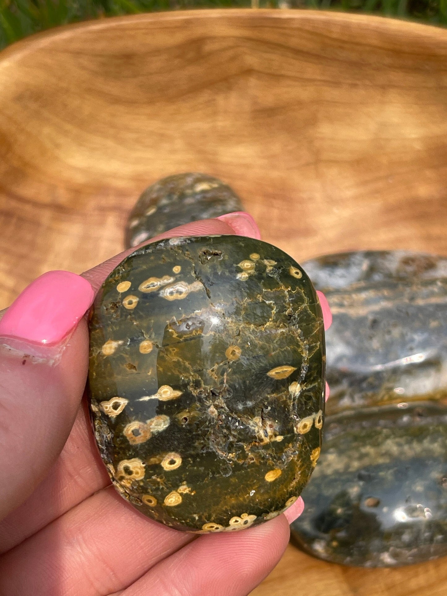 Druzy Ocean Jasper Palm Stone with Quartz