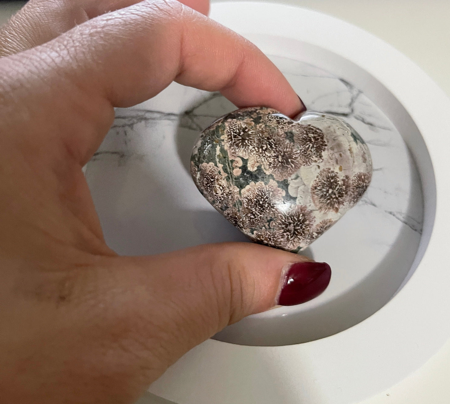 1 Flower Rhyolite Heart Palm Stone