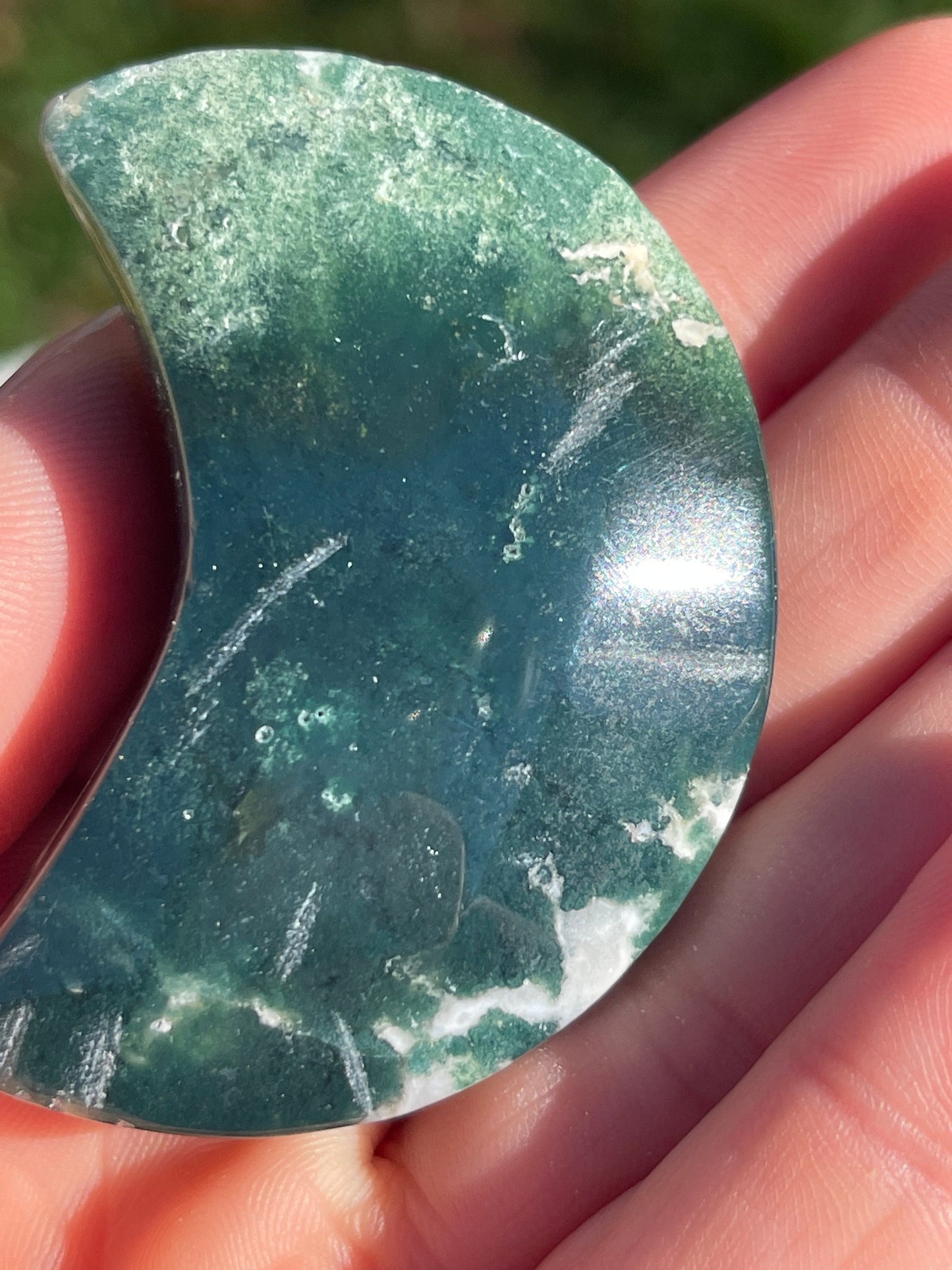 1 Moss Agate Moon Carving