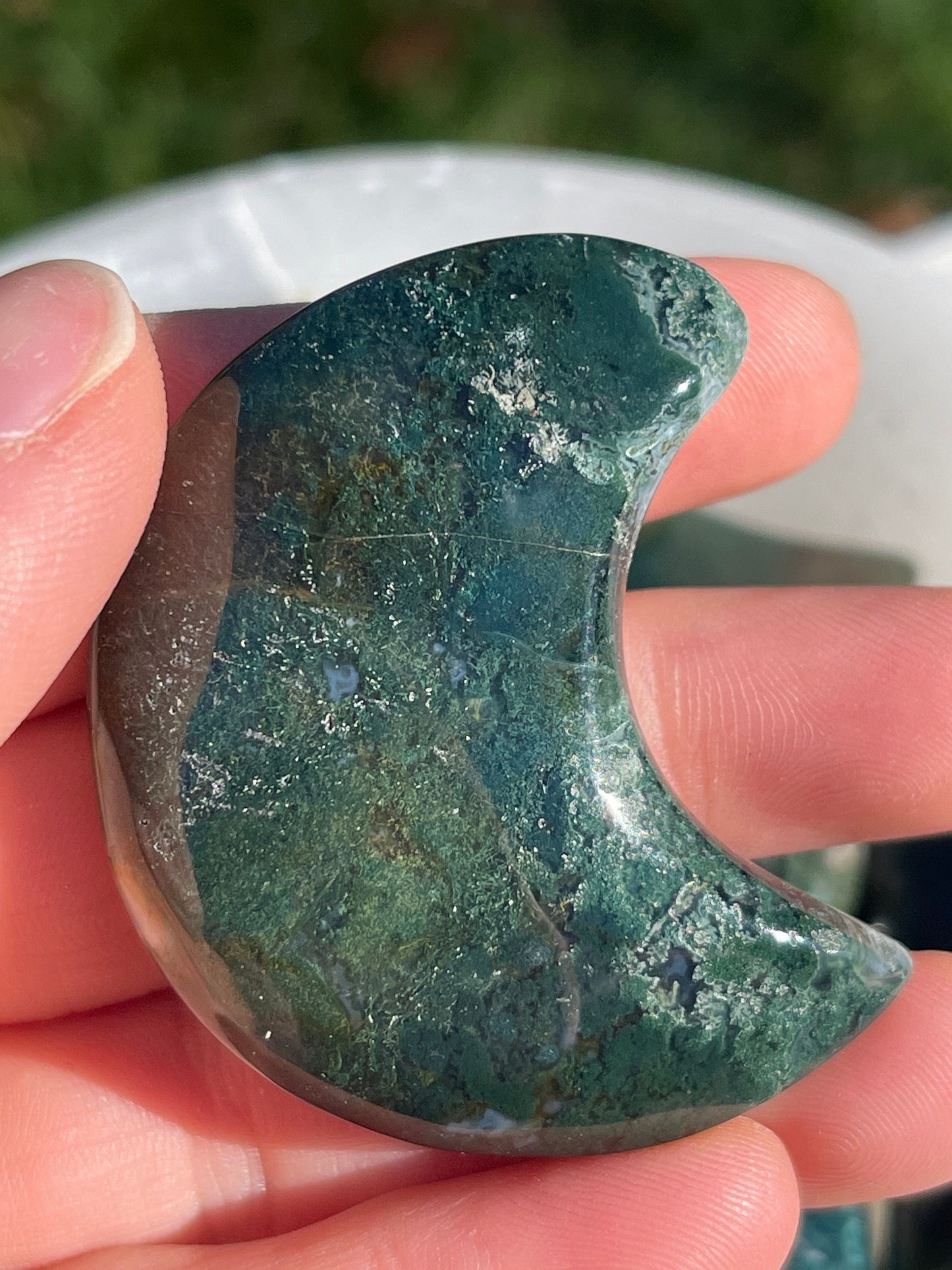 1 Moss Agate Moon Carving