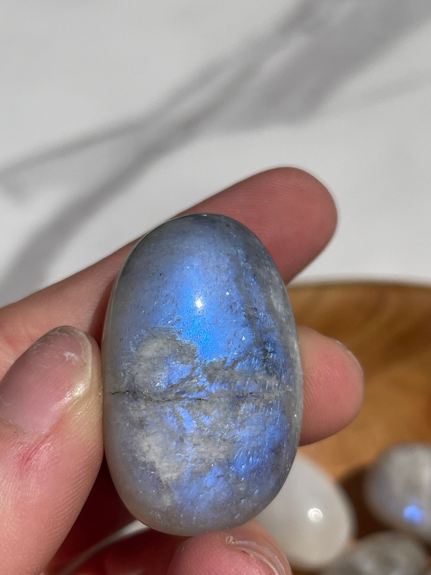 1 Moonstone Tumbled Stone | crystal carving | meditation crystal | stress relief | blue flash