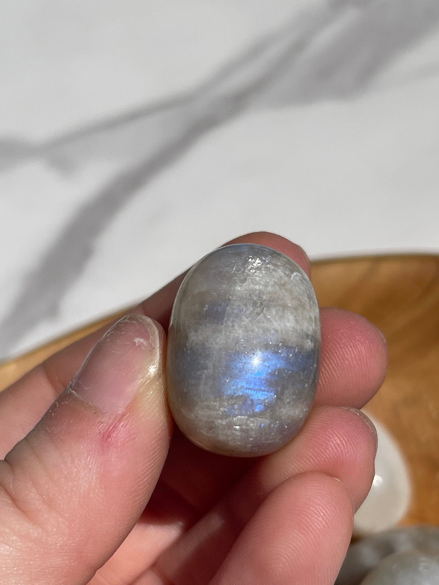 1 Moonstone Tumbled Stone | crystal carving | meditation crystal | stress relief | blue flash