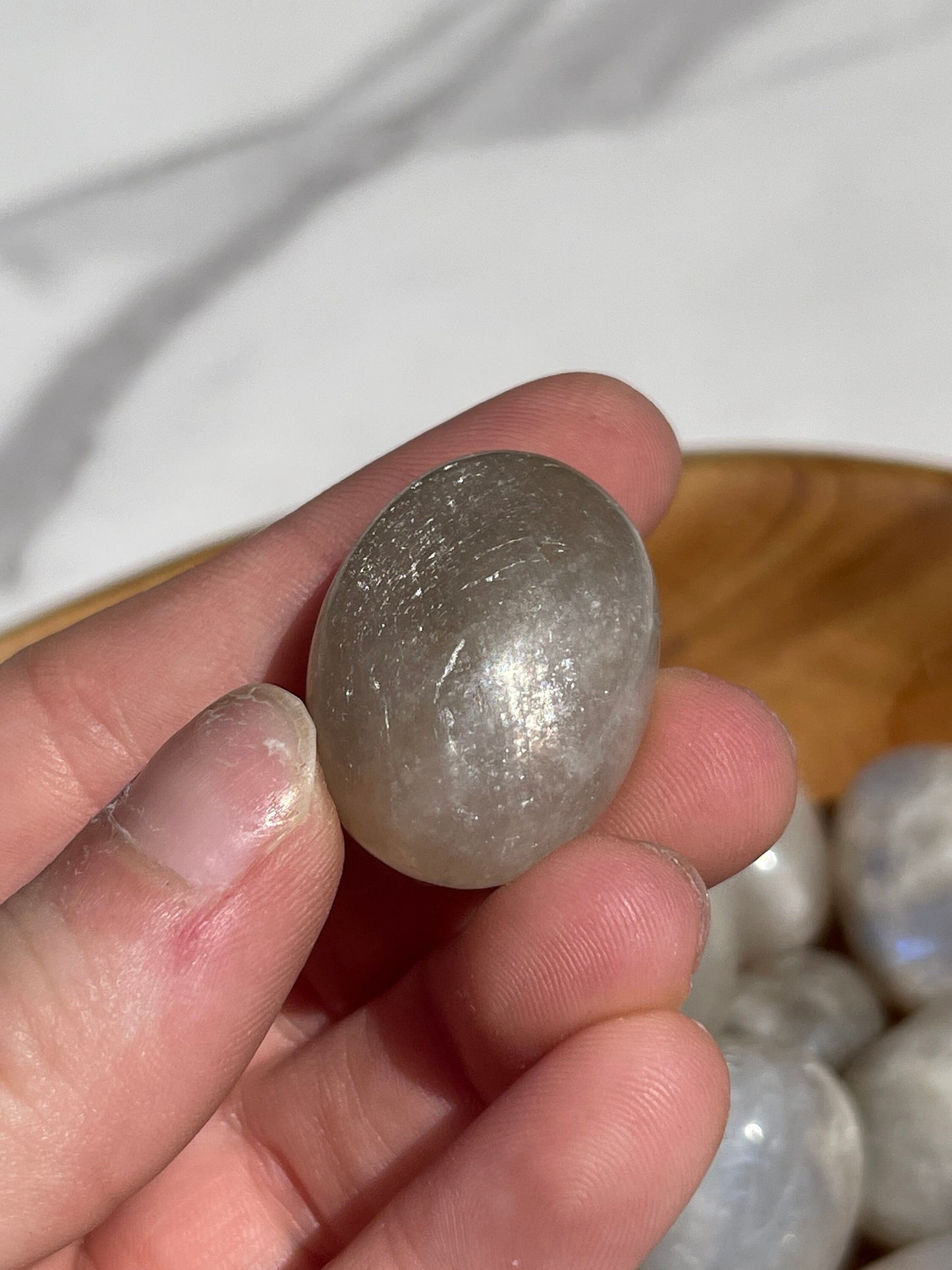 1 Moonstone Tumbled Stone | crystal carving | meditation crystal | stress relief | blue flash