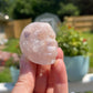 Pink Flower Agate Crystal Skull Carving: Meditation Stone