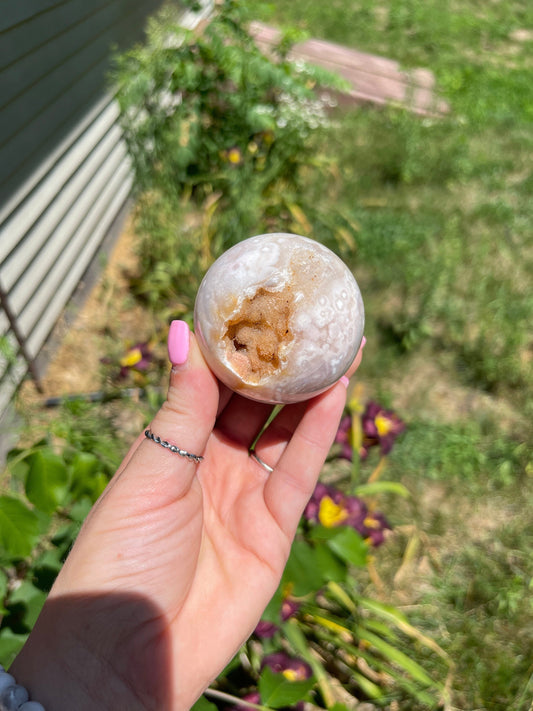 Flower Agate Sphere with Druzy