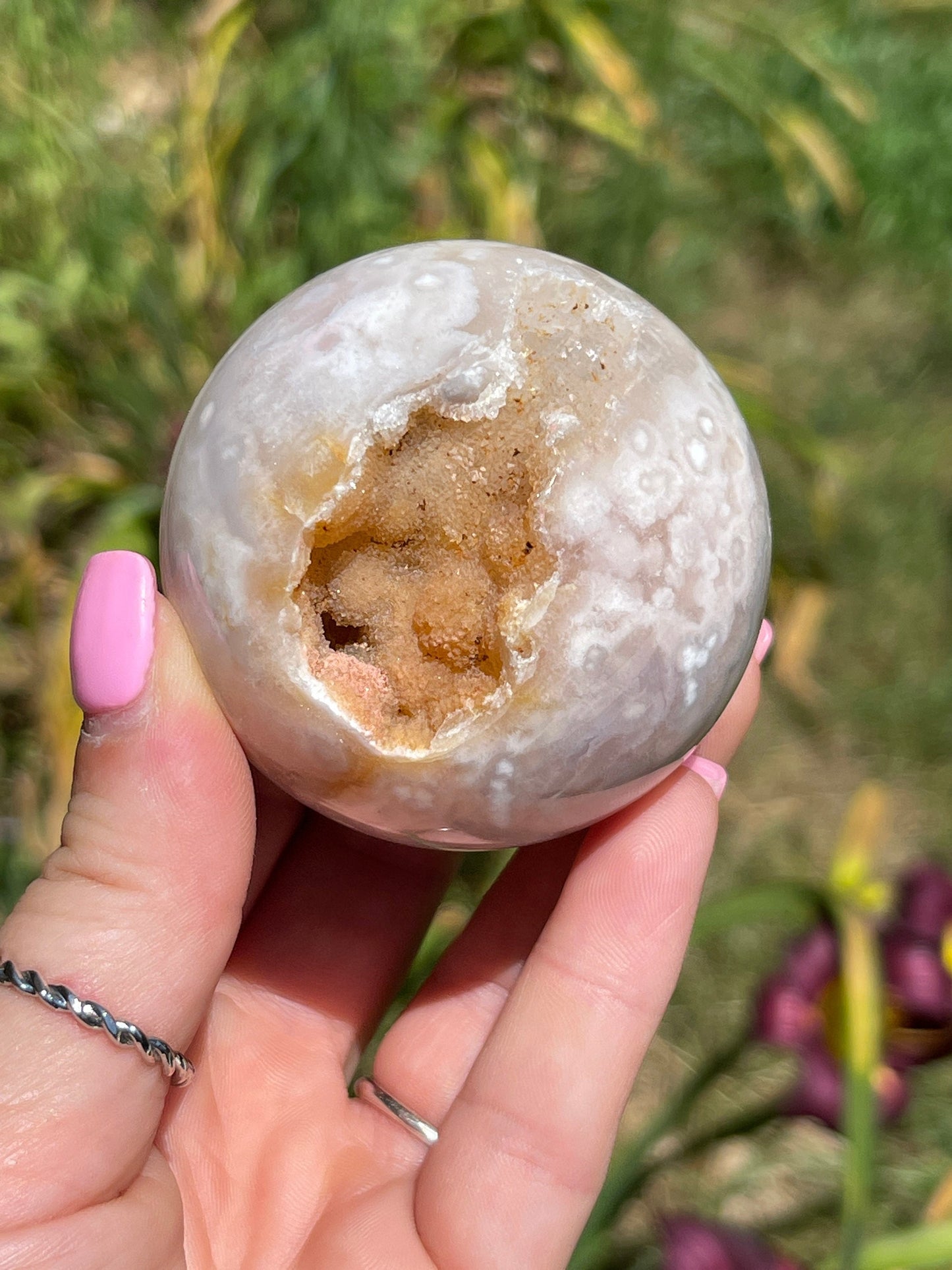 Flower Agate Sphere with Druzy