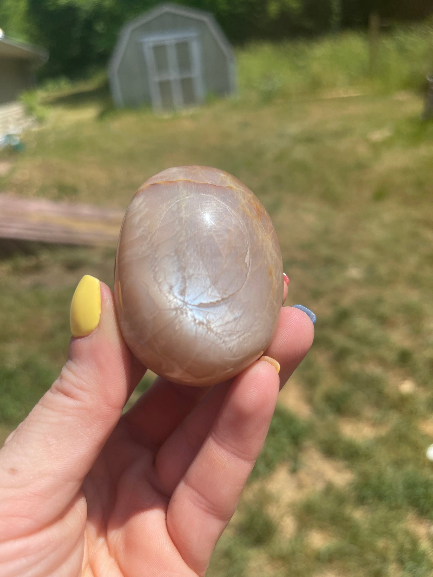 Peach Moonstone Palm Stone