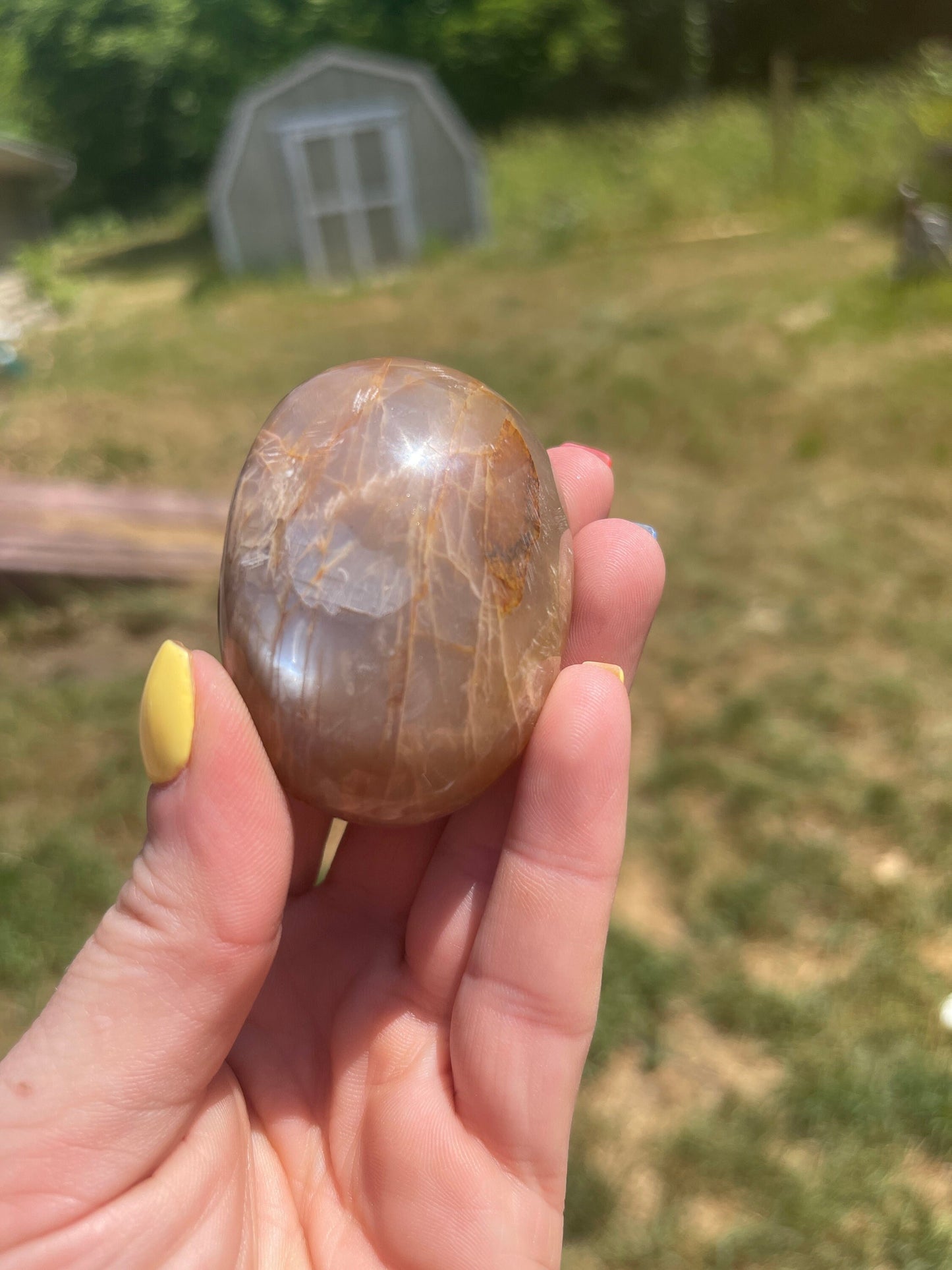 Peach Moonstone Palm Stone