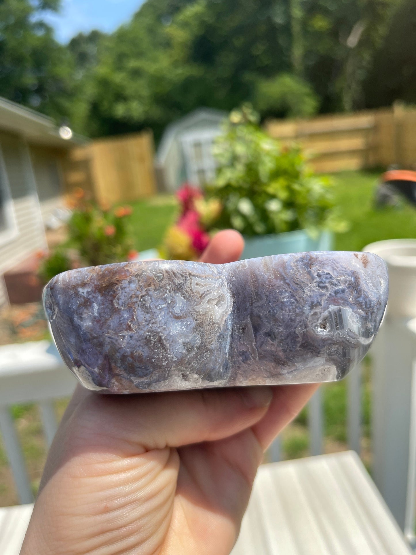 Druzy Moss Agate Crystal Heart Bowl Carving | Crystal Gift | Meditation Stone