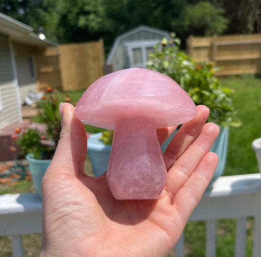 Rose Quartz Crystal Mushroom Carving: Meditation Stone