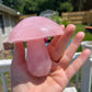 Rose Quartz Crystal Mushroom Carving: Meditation Stone