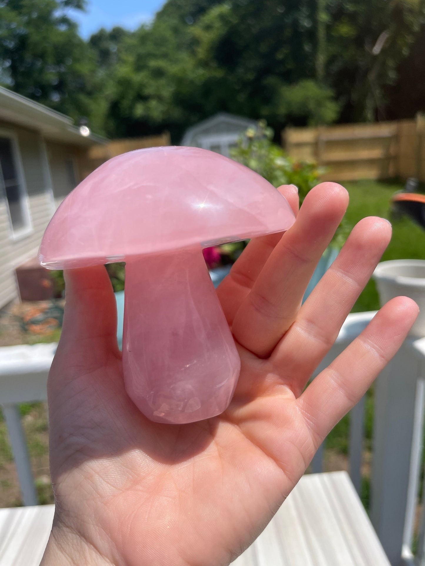 Rose Quartz Crystal Mushroom Carving: Meditation Stone