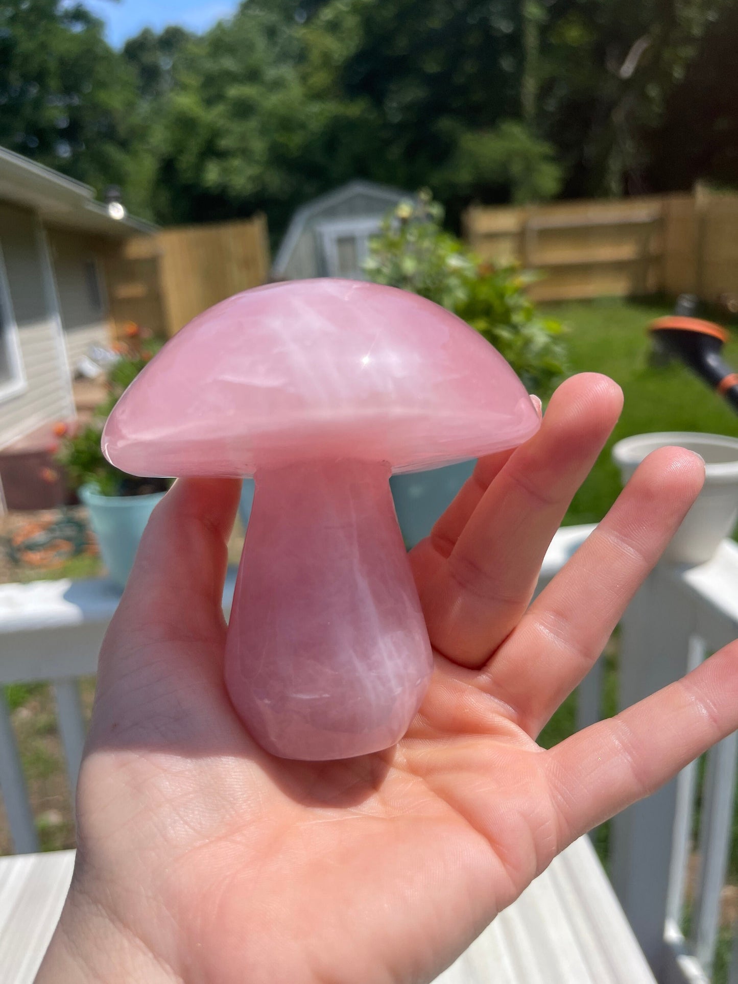 Rose Quartz Crystal Mushroom Carving: Meditation Stone