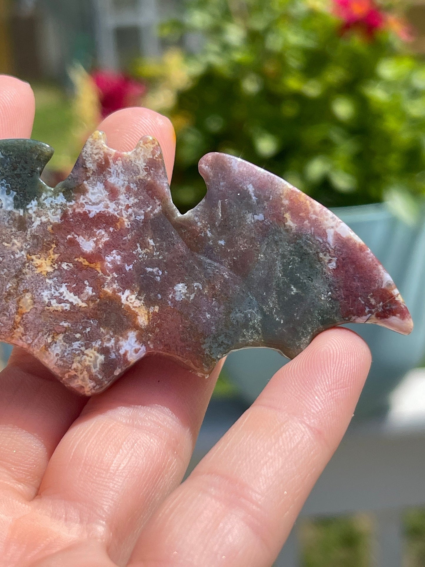 Ocean Jasper Bat Carving: Crystal Animal Figurine