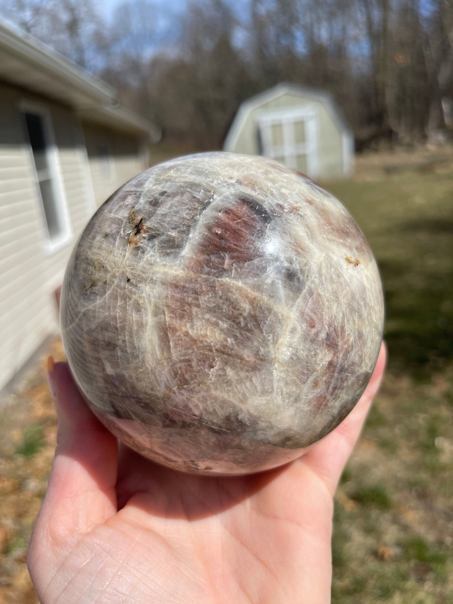 XL Sunstone Moonstone Sphere: Flashy Crystal Carving