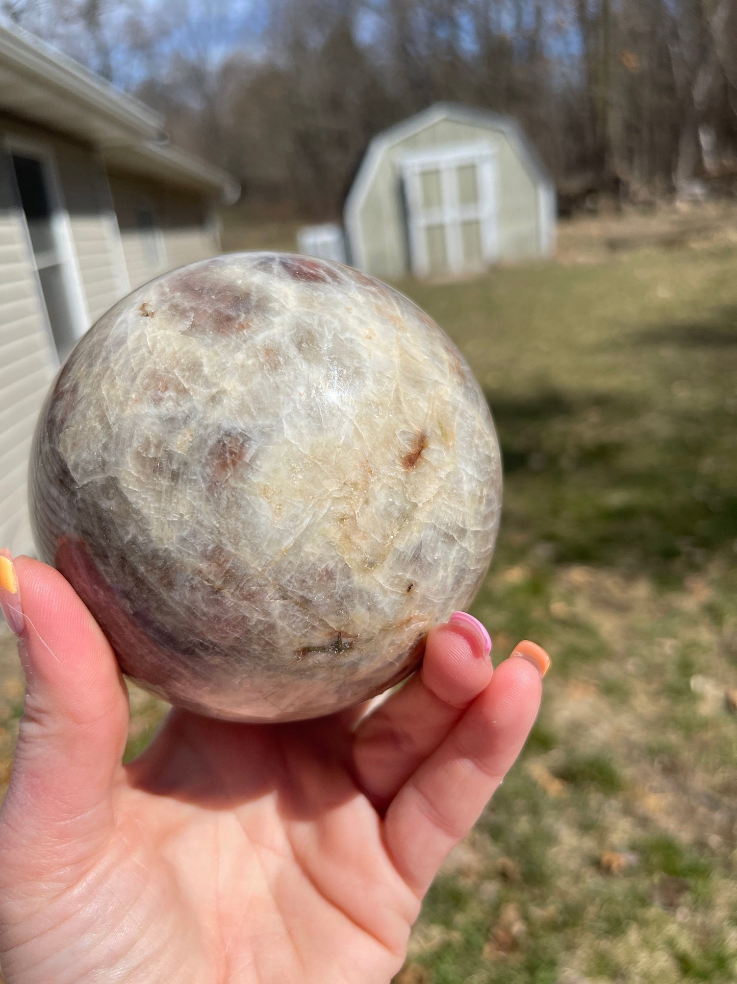 XL Sunstone Moonstone Sphere: Flashy Crystal Carving