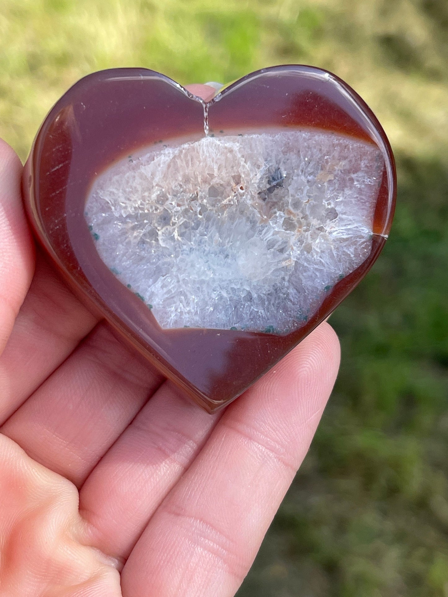 Carnelian Heart Heart Carving with Druzy