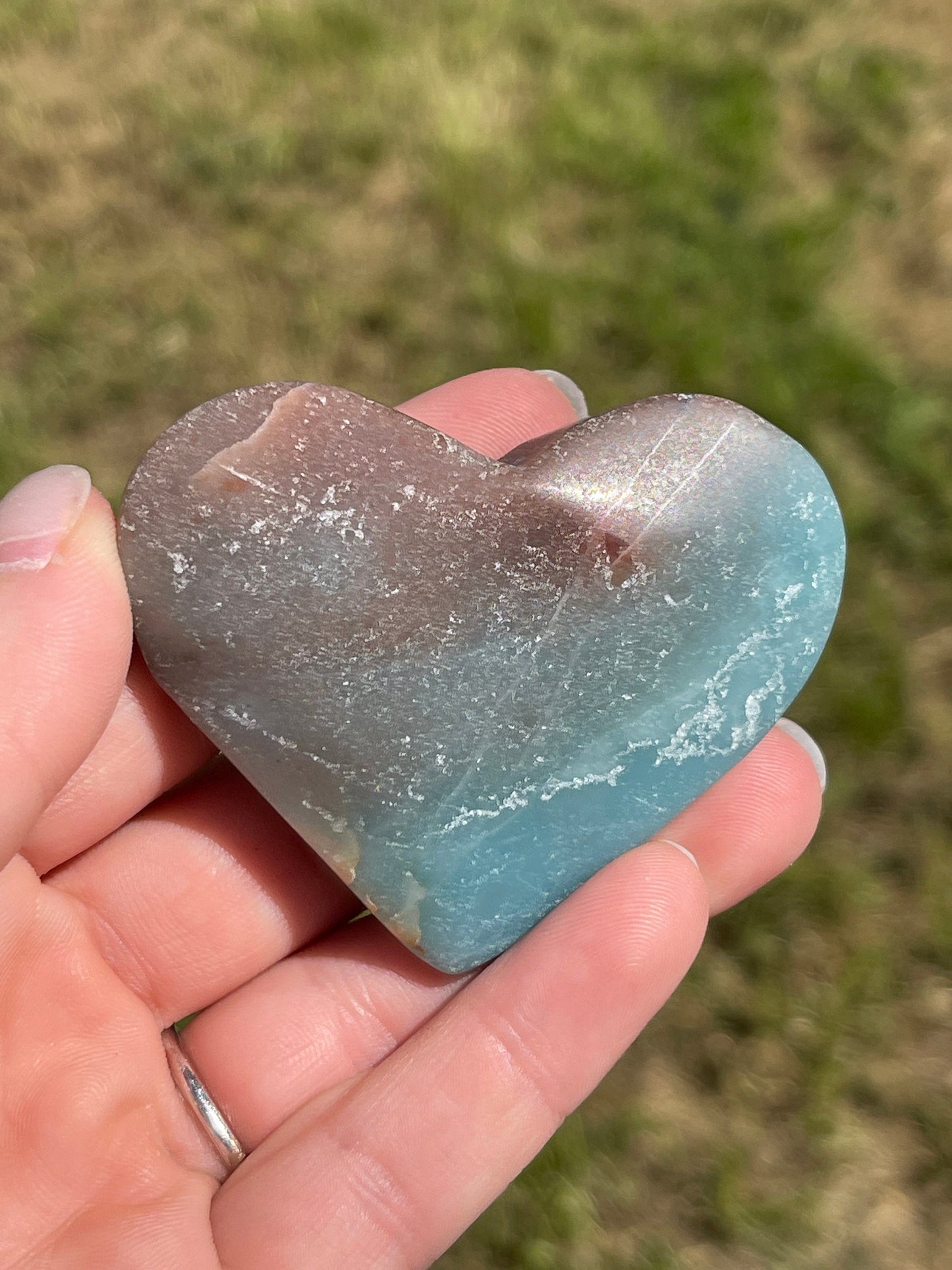 Caribbean Calcite Heart Palm Stone