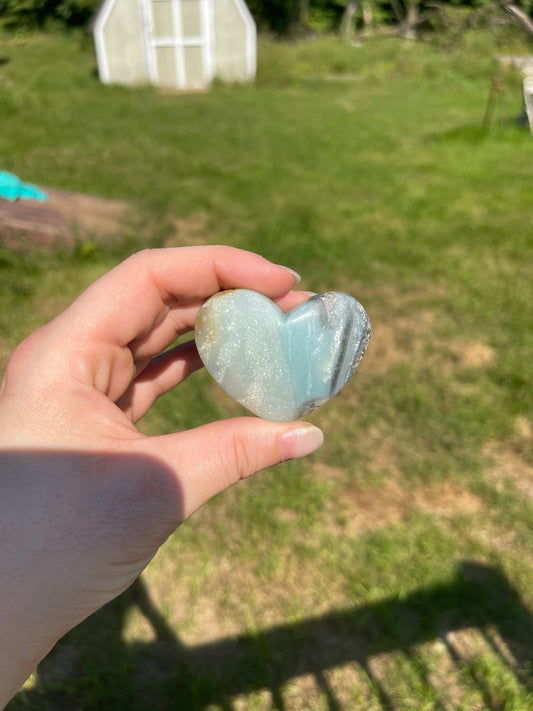 Caribbean Calcite Heart Palm Stone