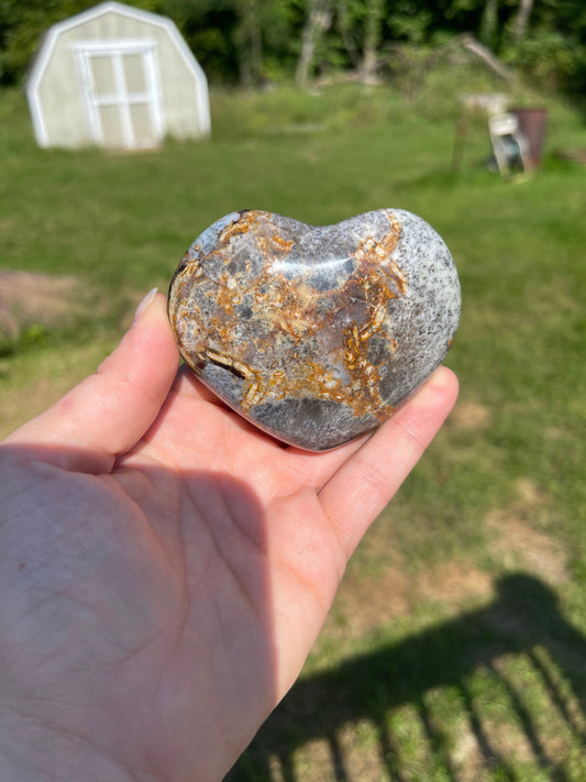 Dendritic Agate Heart Palm Stone